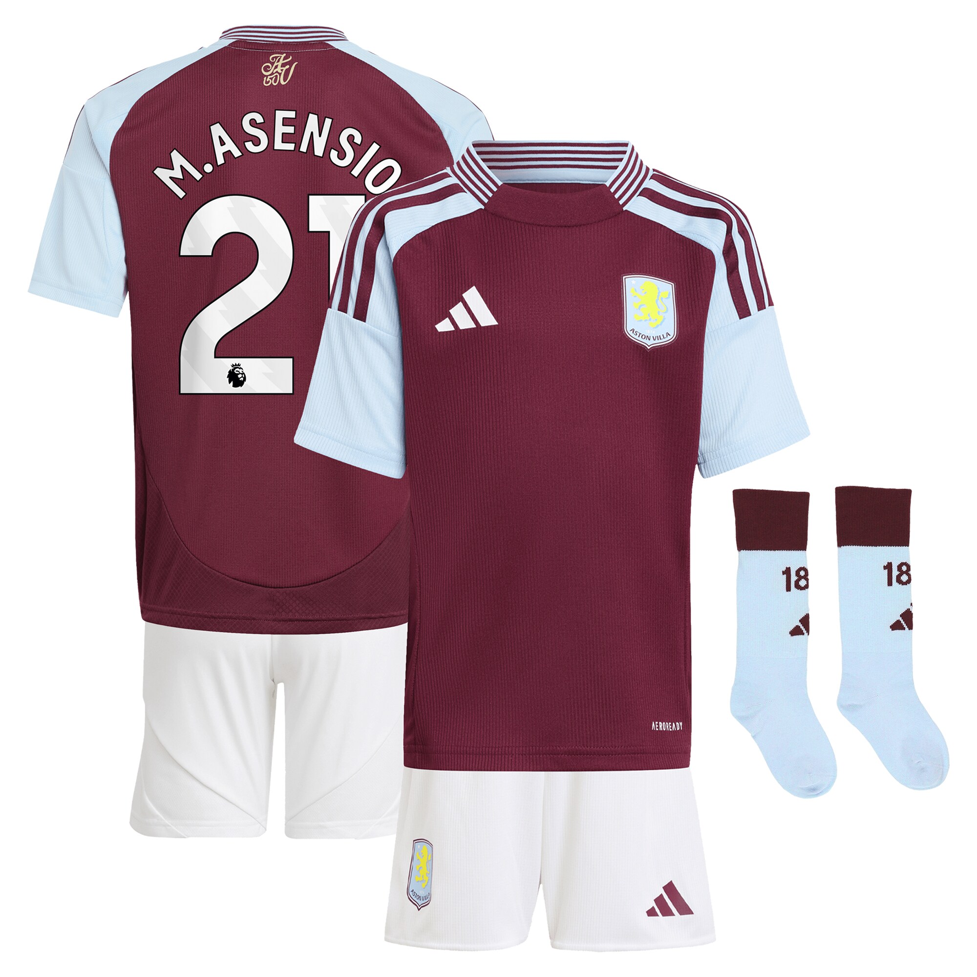 AVFC aston villa adidas home mini kit 2024-25 with m.asensio 21 printing Collection | Official Aston Villa Kits and Apparel