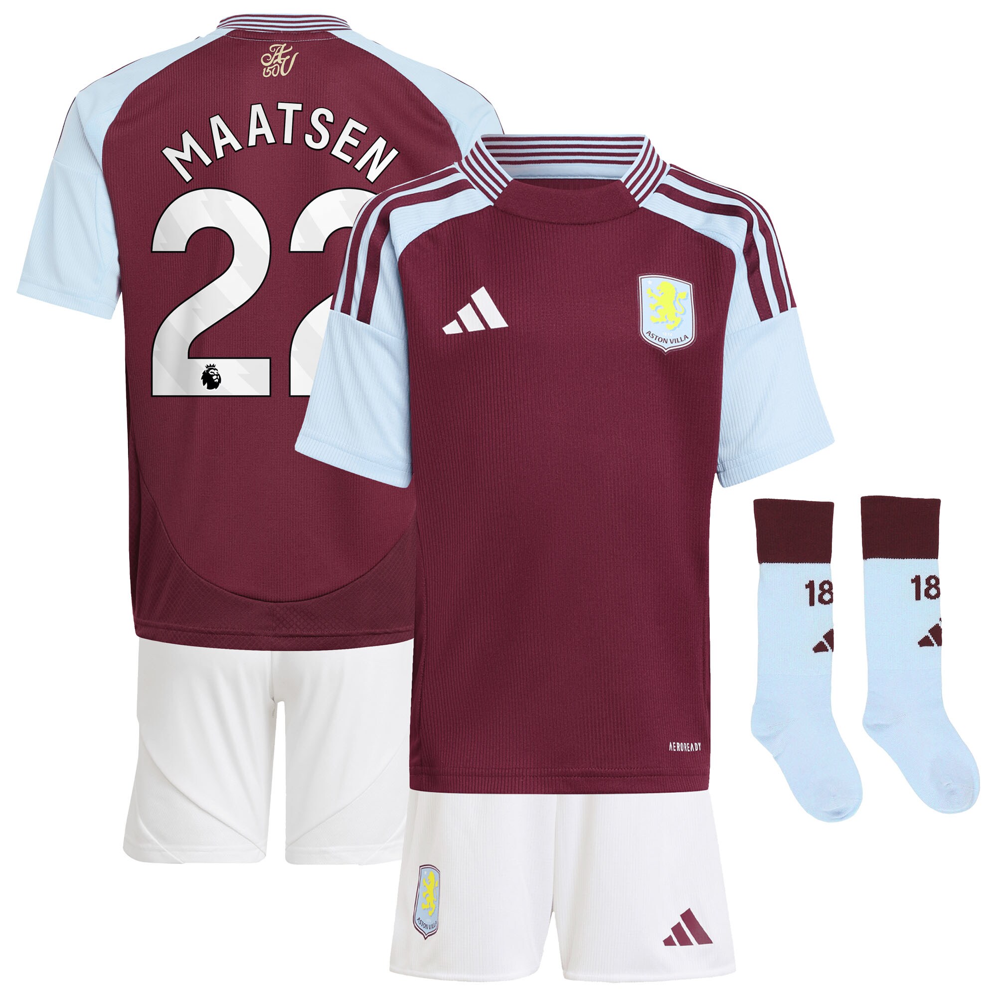AVFC aston villa adidas home mini kit 2024-25 with maatsen 22 printing Collection | Official Aston Villa Kits and Apparel