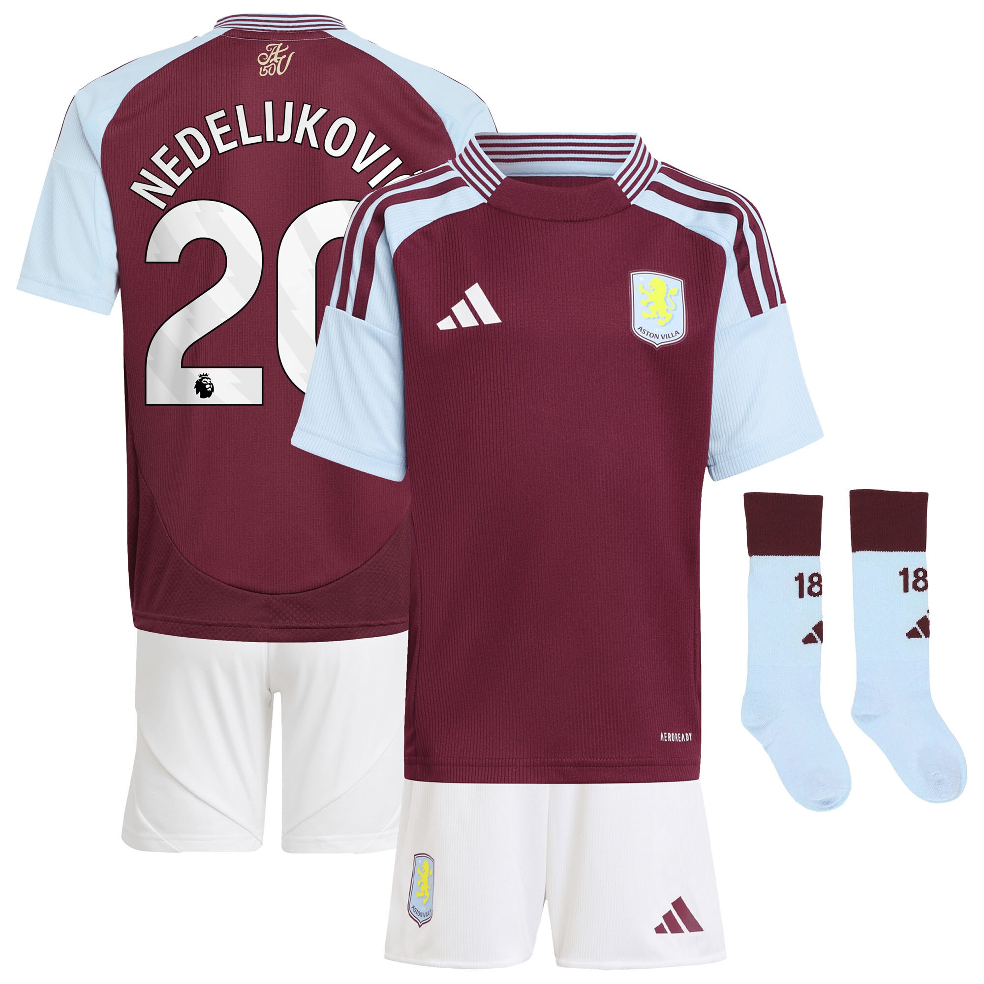AVFC aston villa adidas home mini kit 2024-25 with nedeljković 20 printing Collection | Official Aston Villa Kits and Apparel