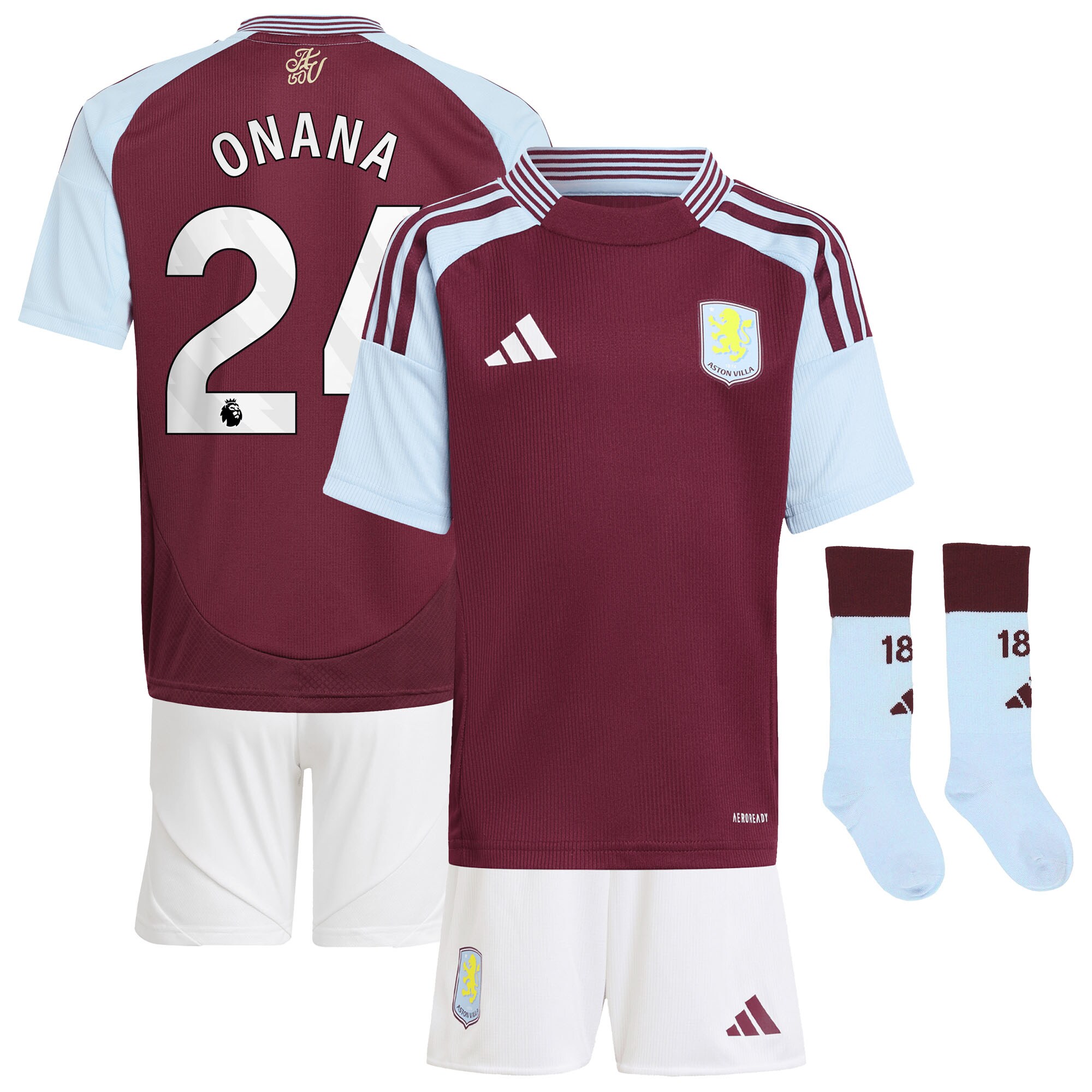 AVFC aston villa adidas home mini kit 2024-25 with onana 24 printing Collection | Official Aston Villa Kits and Apparel