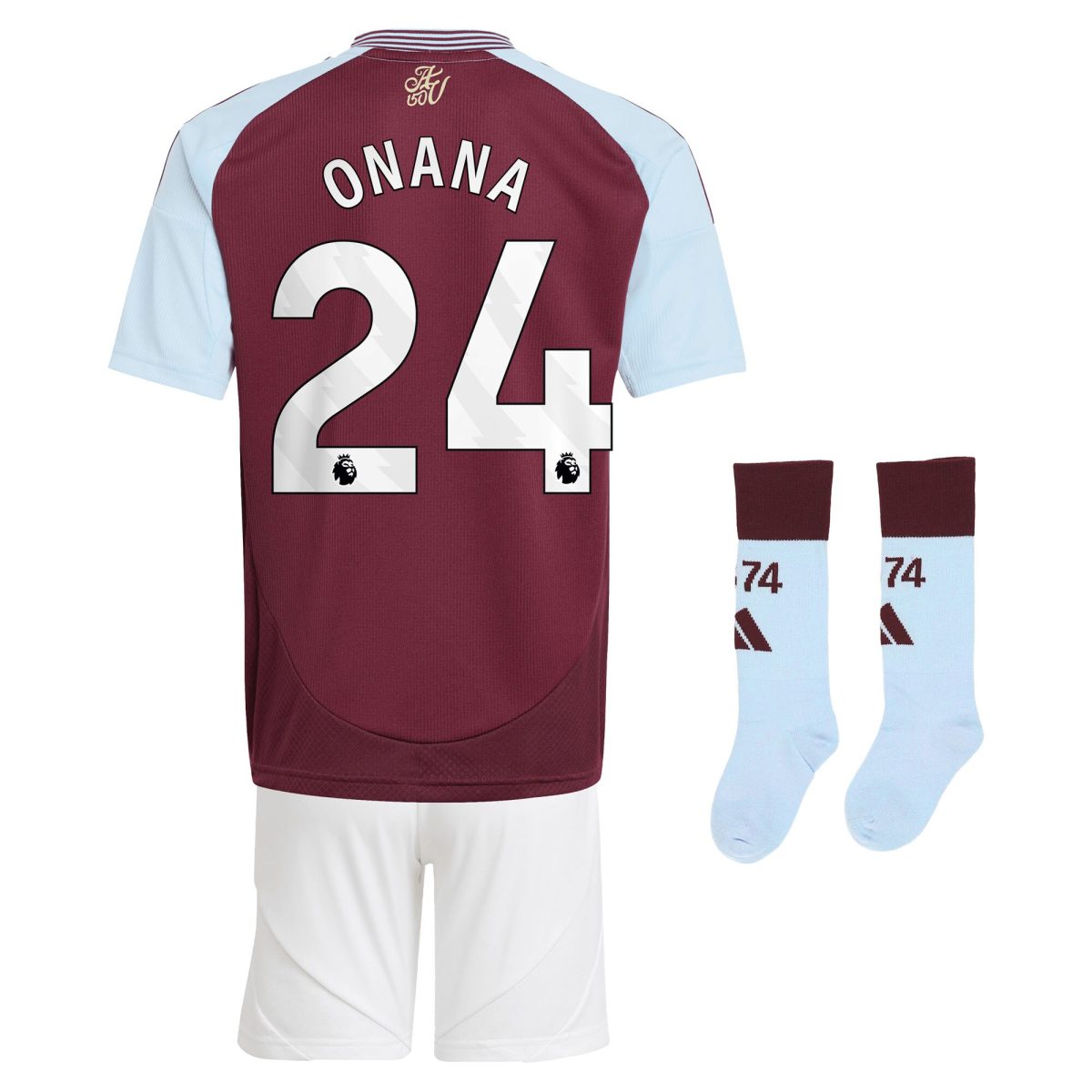 AVFC aston villa adidas home mini kit 2024-25 with onana 24 printing Collection | Official Aston Villa Kits and Apparel