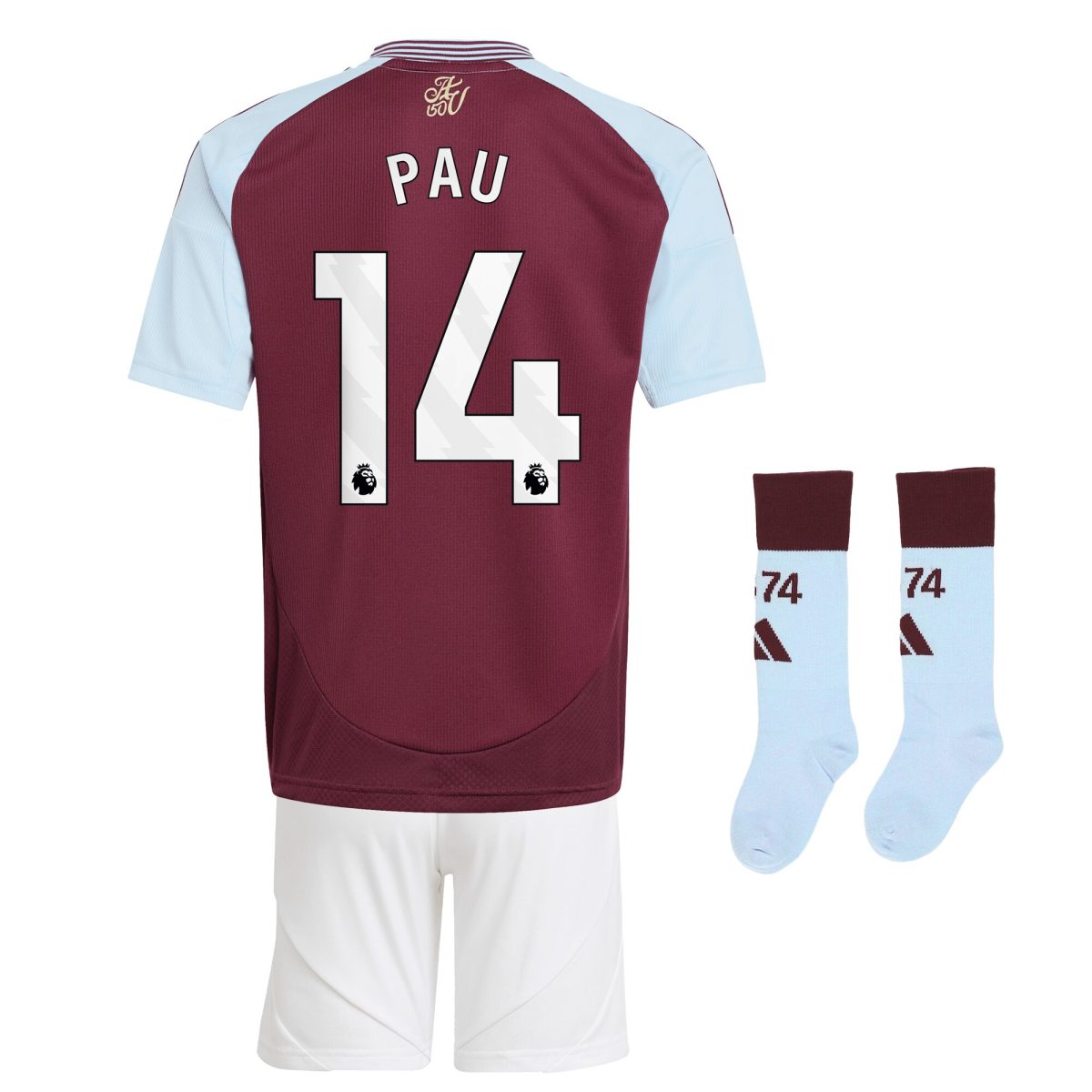 AVFC aston villa adidas home mini kit 2024-25 with pau 14 printing Collection | Official Aston Villa Kits and Apparel