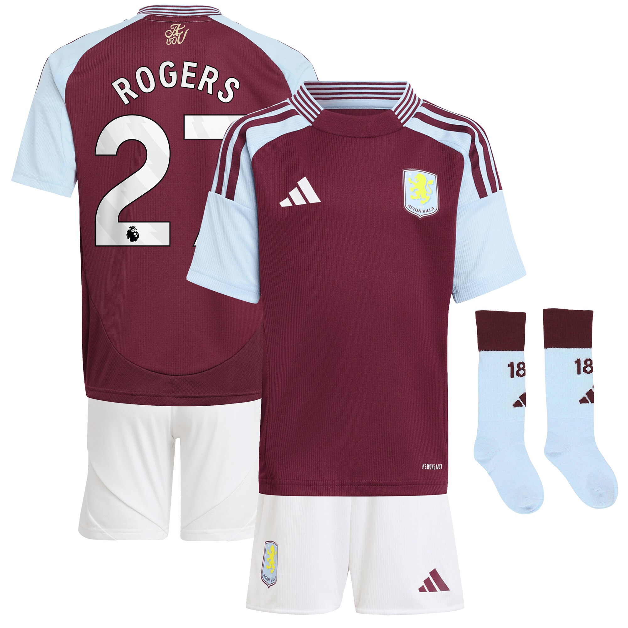 AVFC aston villa adidas home mini kit 2024-25 with rogers 27 printing Collection | Official Aston Villa Kits and Apparel