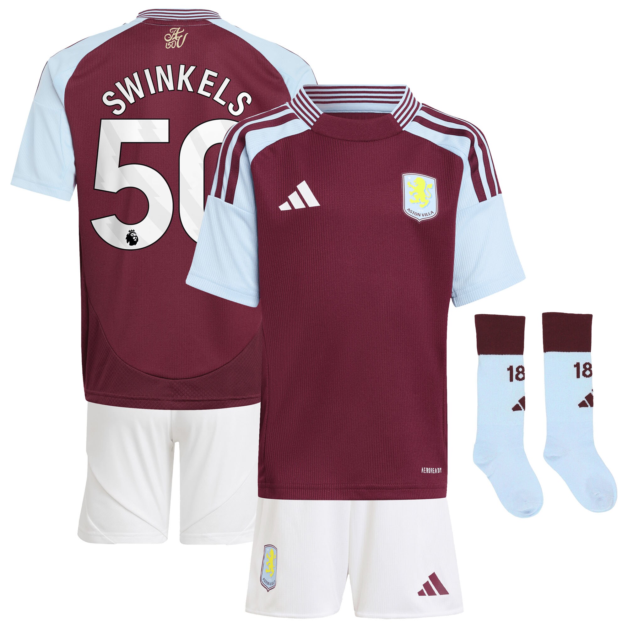 AVFC aston villa adidas home mini kit 2024-25 with swinkels 50 printing Collection | Official Aston Villa Kits and Apparel