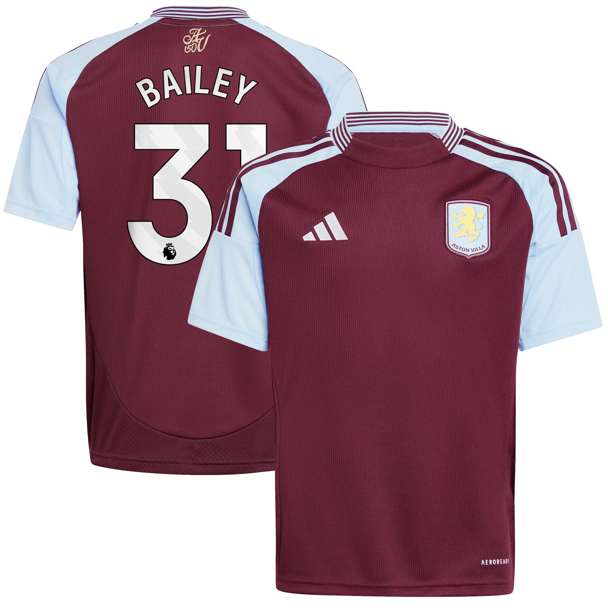 AVFC aston villa adidas home shirt 2024-25 – kids with bailey 31 printing Collection | Official Aston Villa Kits and Apparel