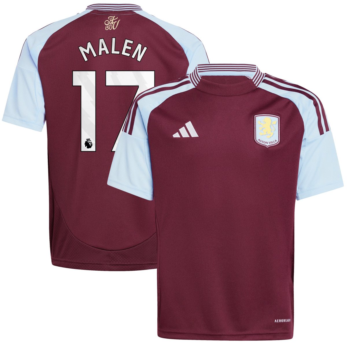 AVFC aston villa adidas home shirt 2024-25 – kids with malen 17 printing Collection | Official Aston Villa Kits and Apparel