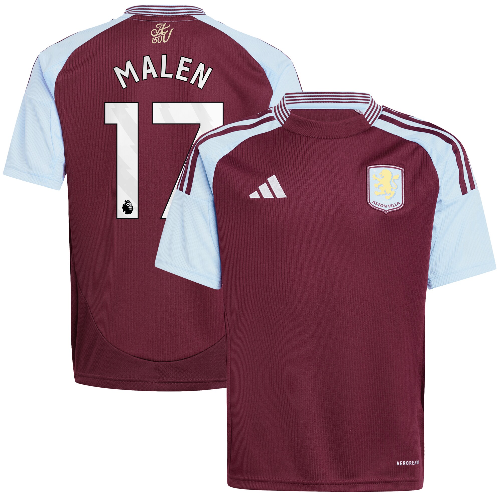 AVFC aston villa adidas home shirt 2024-25 – kids with malen 17 printing Collection | Official Aston Villa Kits and Apparel