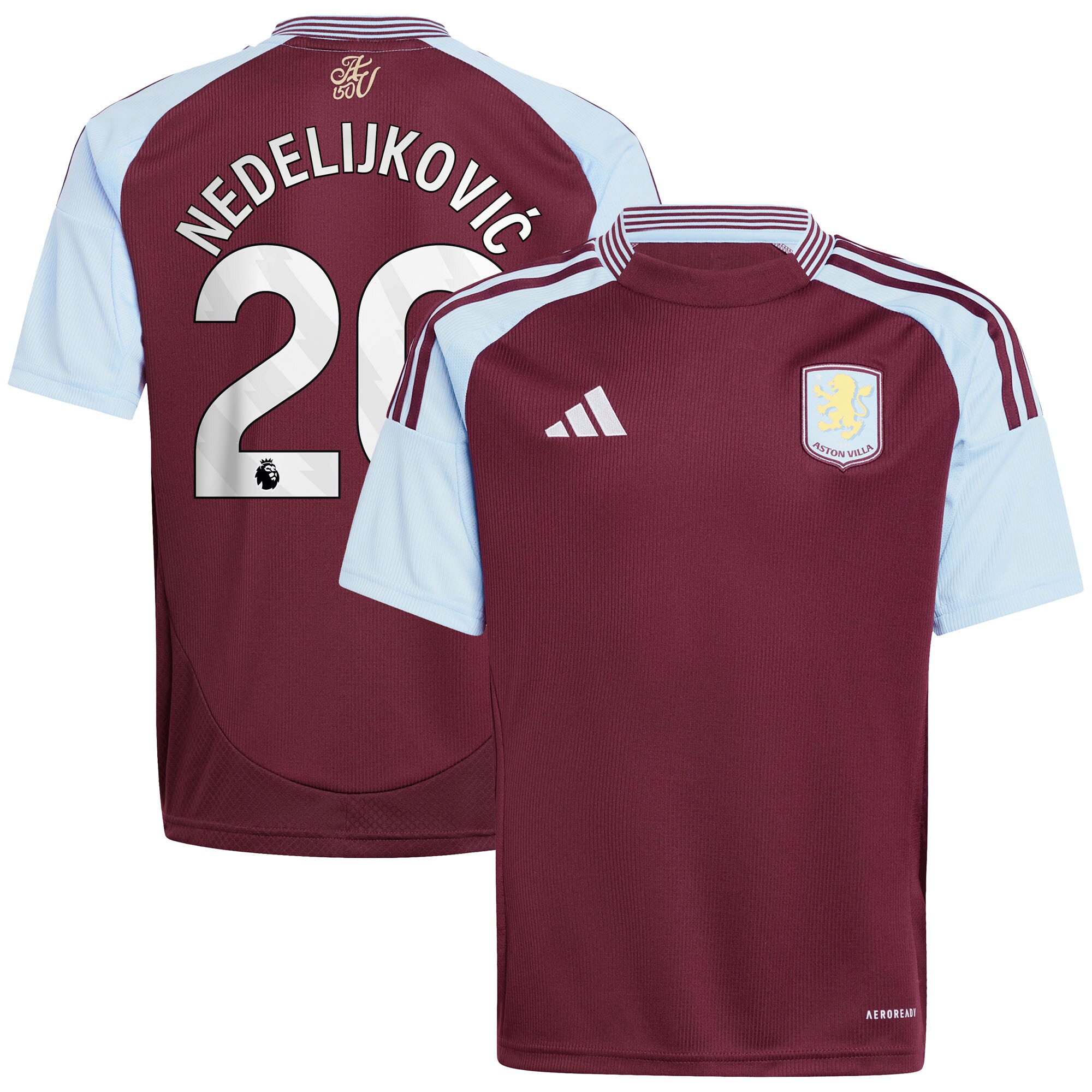AVFC aston villa adidas home shirt 2024-25 – kids with nedeljković 20 printing Collection | Official Aston Villa Kits and Apparel