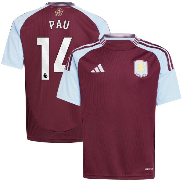 AVFC aston villa adidas home shirt 2024-25 – kids with pau 14 printing Collection | Official Aston Villa Kits and Apparel