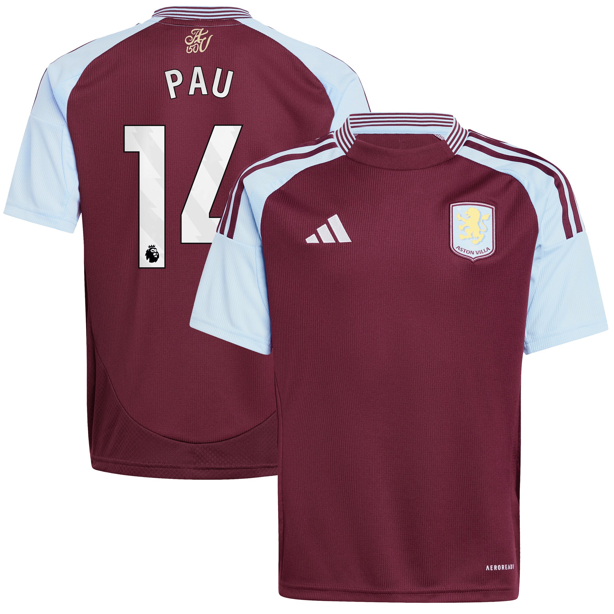 AVFC aston villa adidas home shirt 2024-25 – kids with pau 14 printing Collection | Official Aston Villa Kits and Apparel
