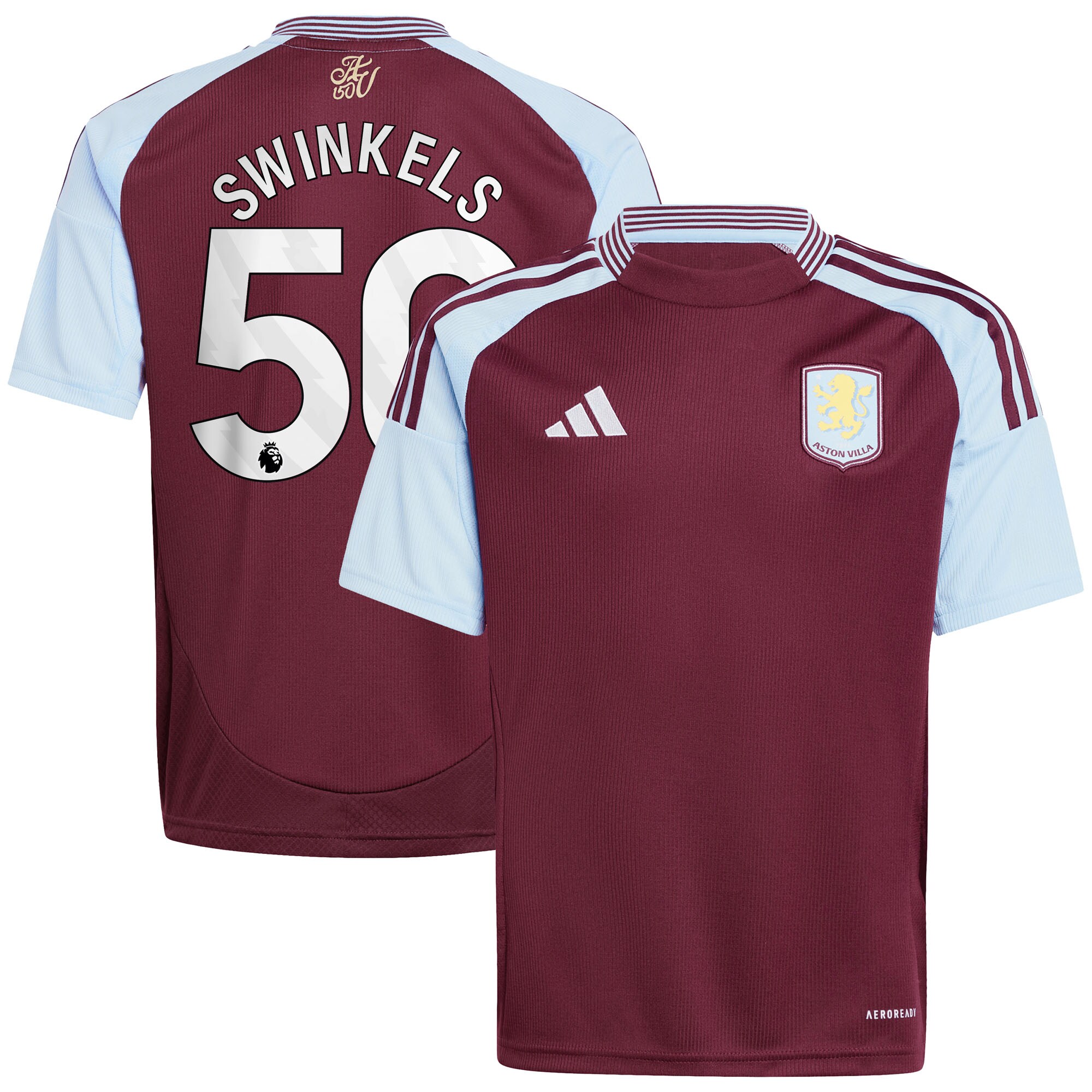 AVFC aston villa adidas home shirt 2024-25 – kids with swinkels 50 printing Collection | Official Aston Villa Kits and Apparel