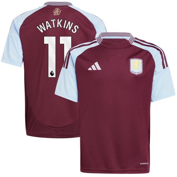 AVFC aston villa adidas home shirt 2024-25 – kids with watkins 11 printing Collection | Official Aston Villa Kits and Apparel
