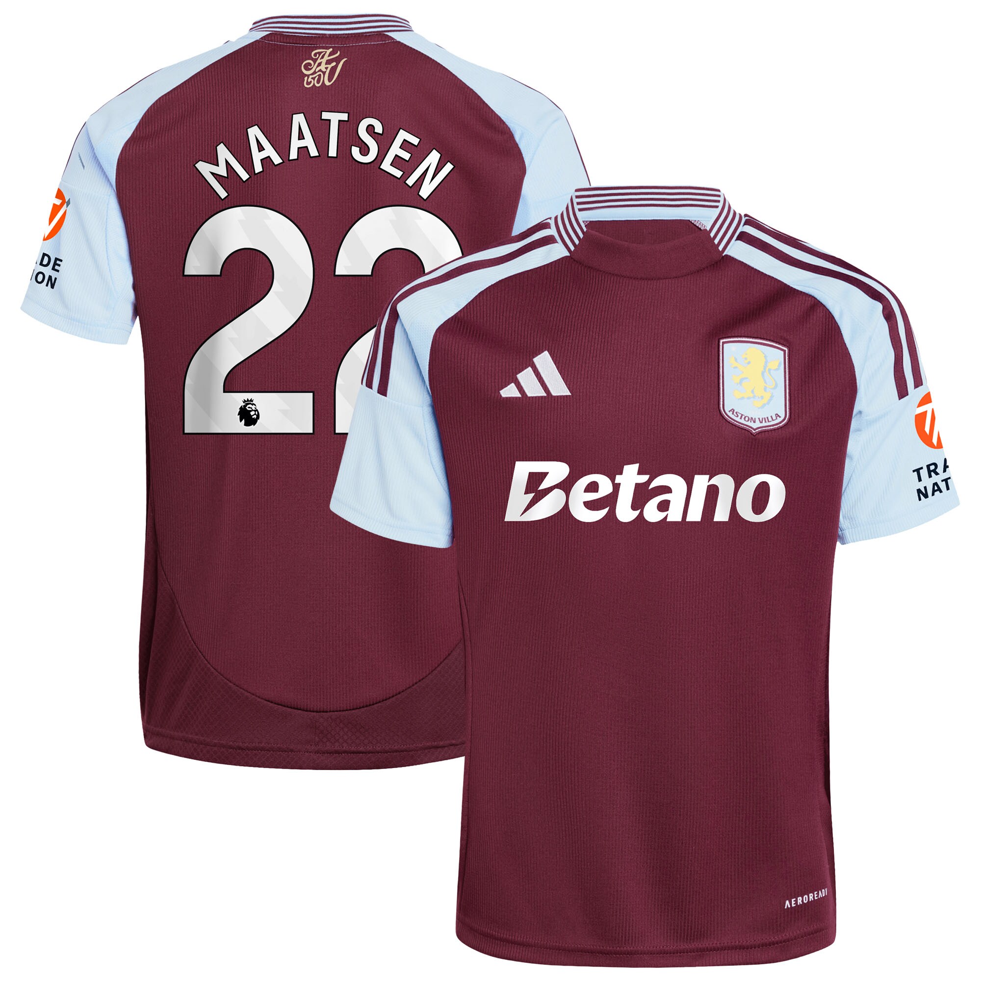 AVFC aston villa adidas home shirt 2024-25 with maatsen 22 printing Collection | Official Aston Villa Kits and Apparel