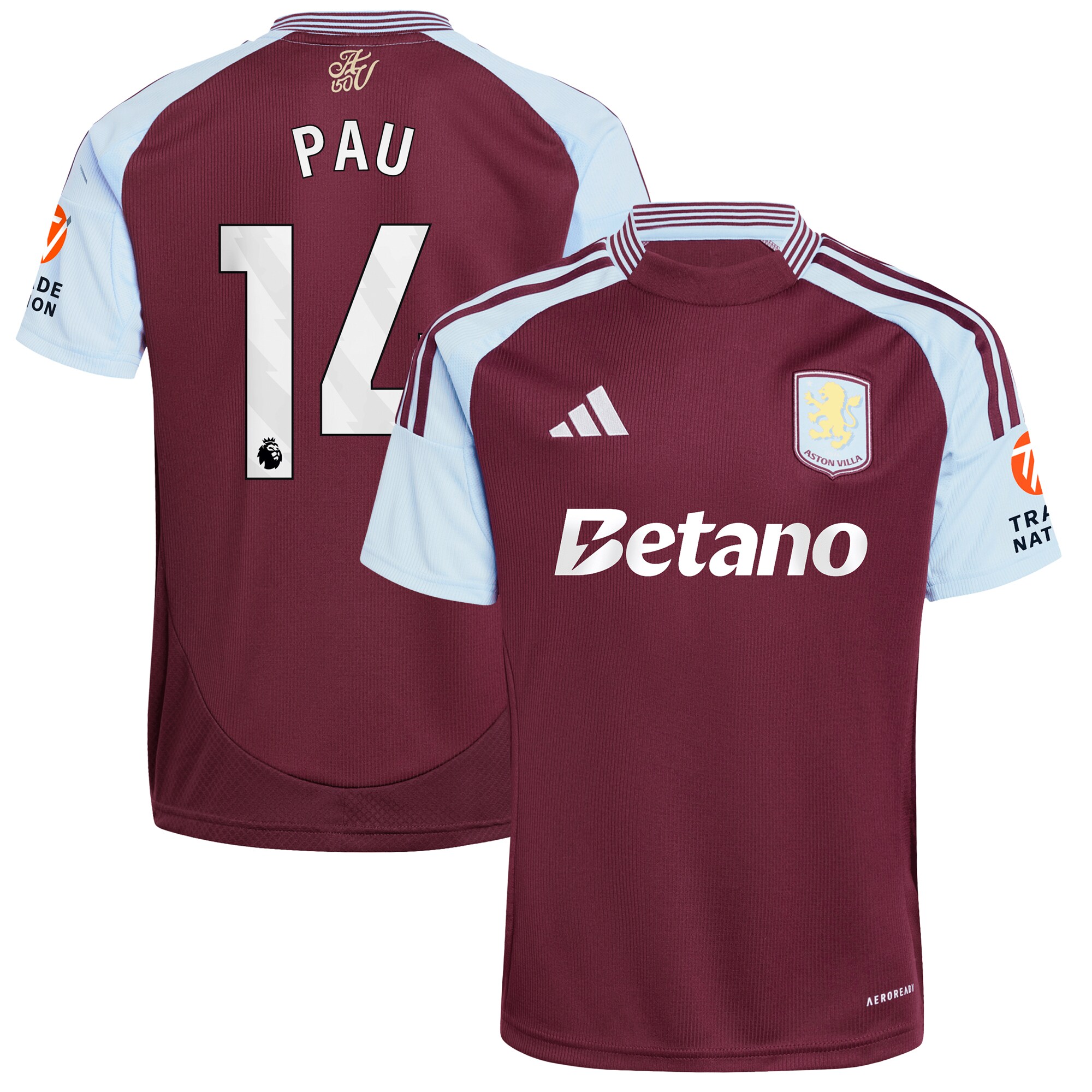 AVFC aston villa adidas home shirt 2024-25 with pau 14 printing Collection | Official Aston Villa Kits and Apparel