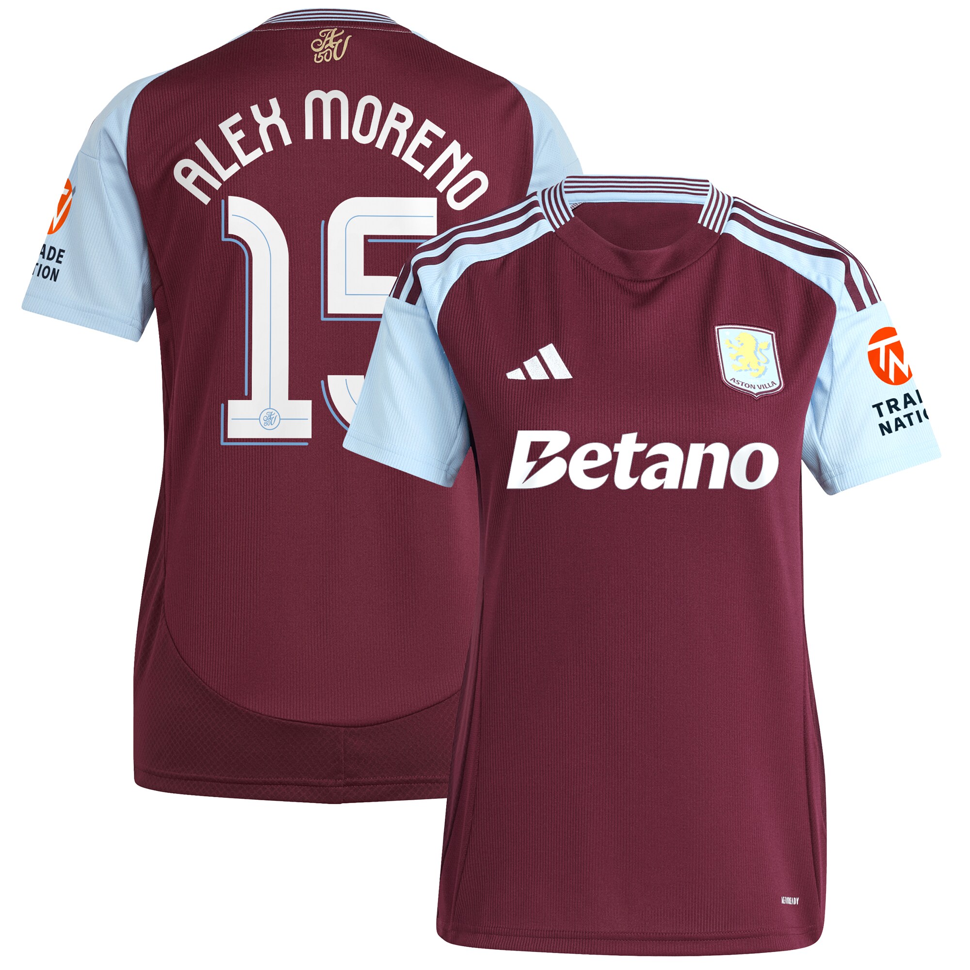 AVFC aston villa adidas home shirt 2024-25 – womens with alex moreno 15 cup printing Collection | Official Aston Villa Kits and Apparel