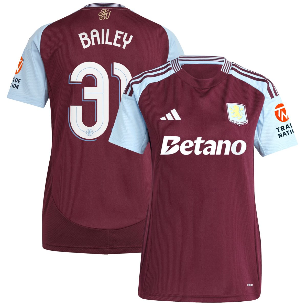 AVFC aston villa adidas home shirt 2024-25 – womens with bailey 31 cup printing Collection | Official Aston Villa Kits and Apparel