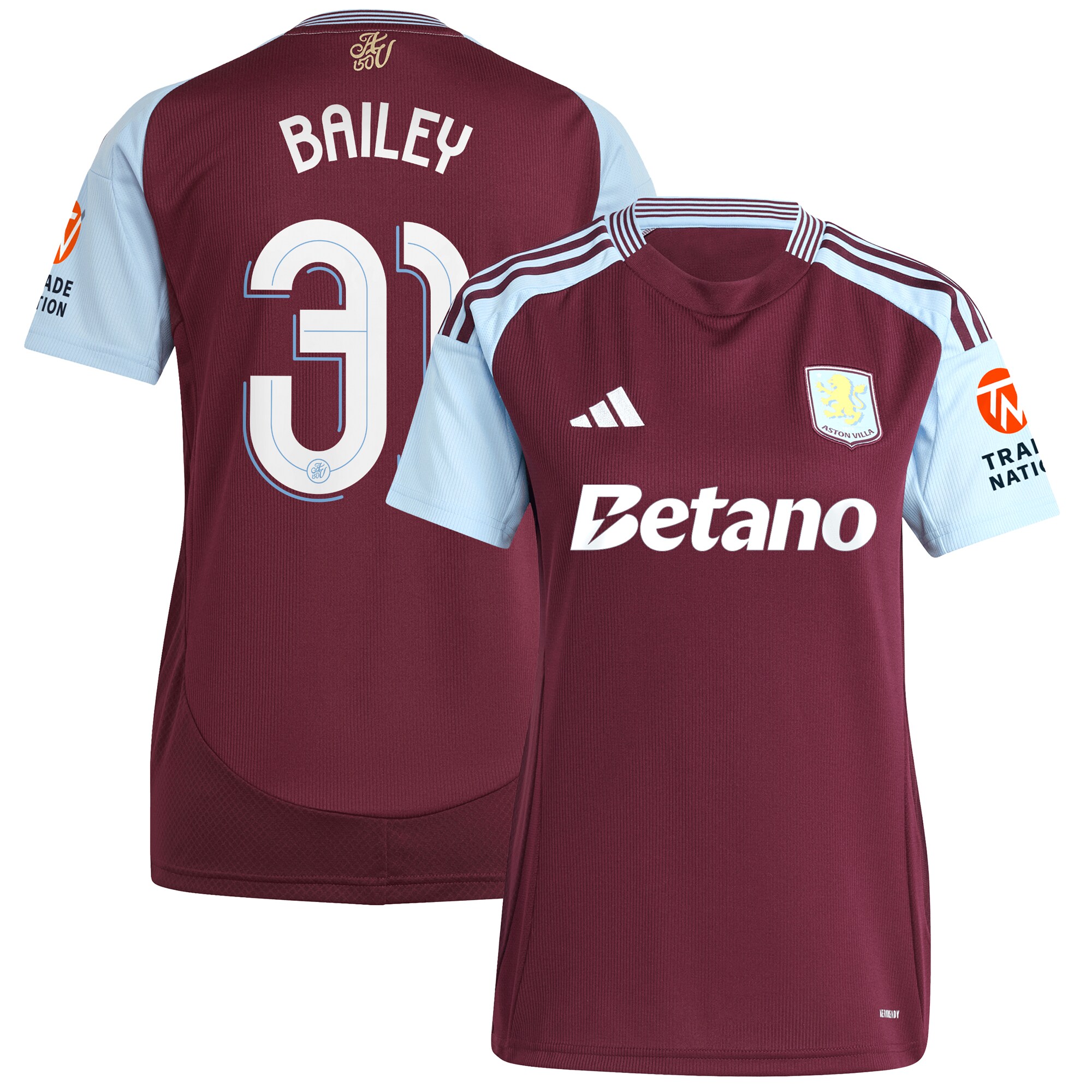 AVFC aston villa adidas home shirt 2024-25 – womens with bailey 31 cup printing Collection | Official Aston Villa Kits and Apparel