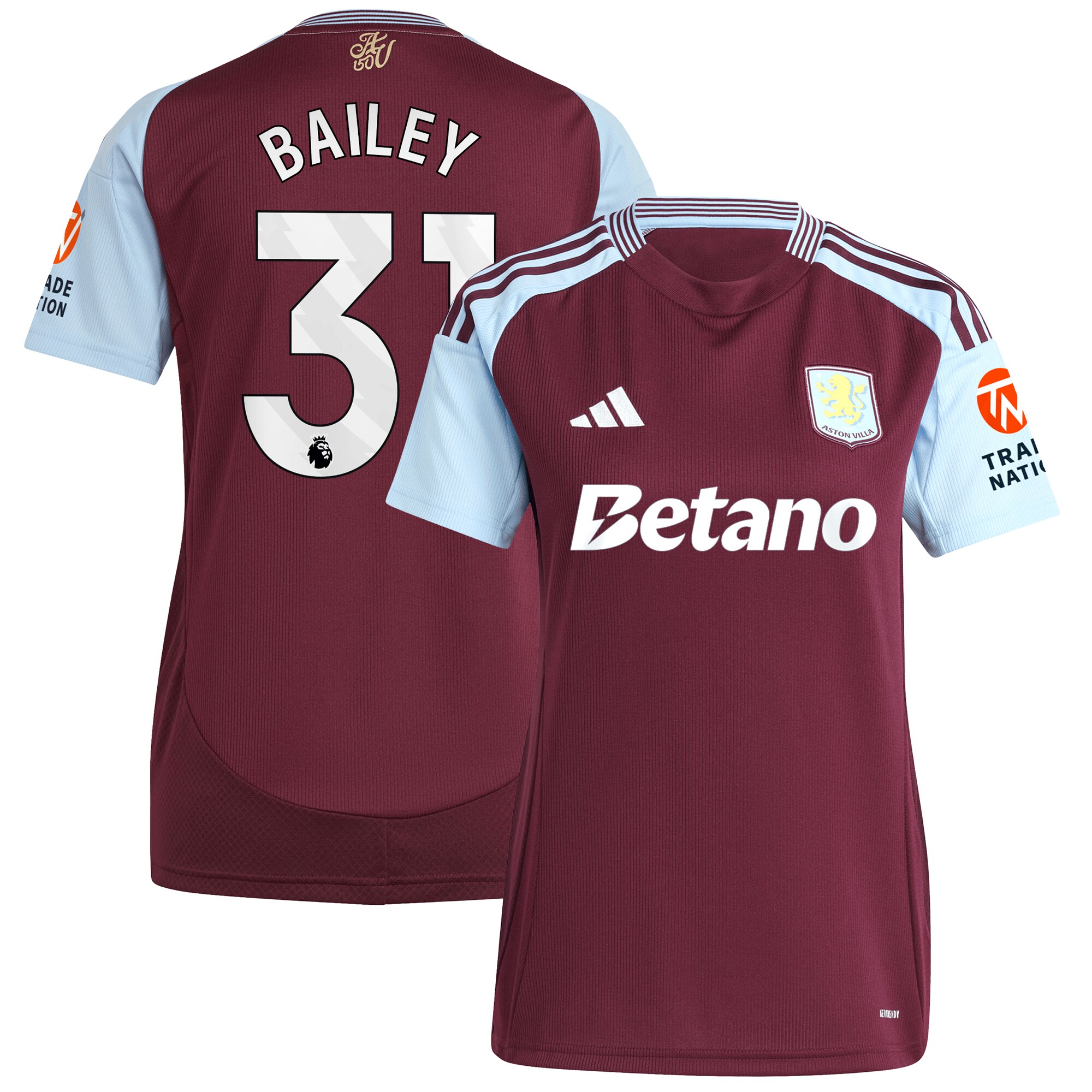 AVFC aston villa adidas home shirt 2024-25 – womens with bailey 31 printing Collection | Official Aston Villa Kits and Apparel
