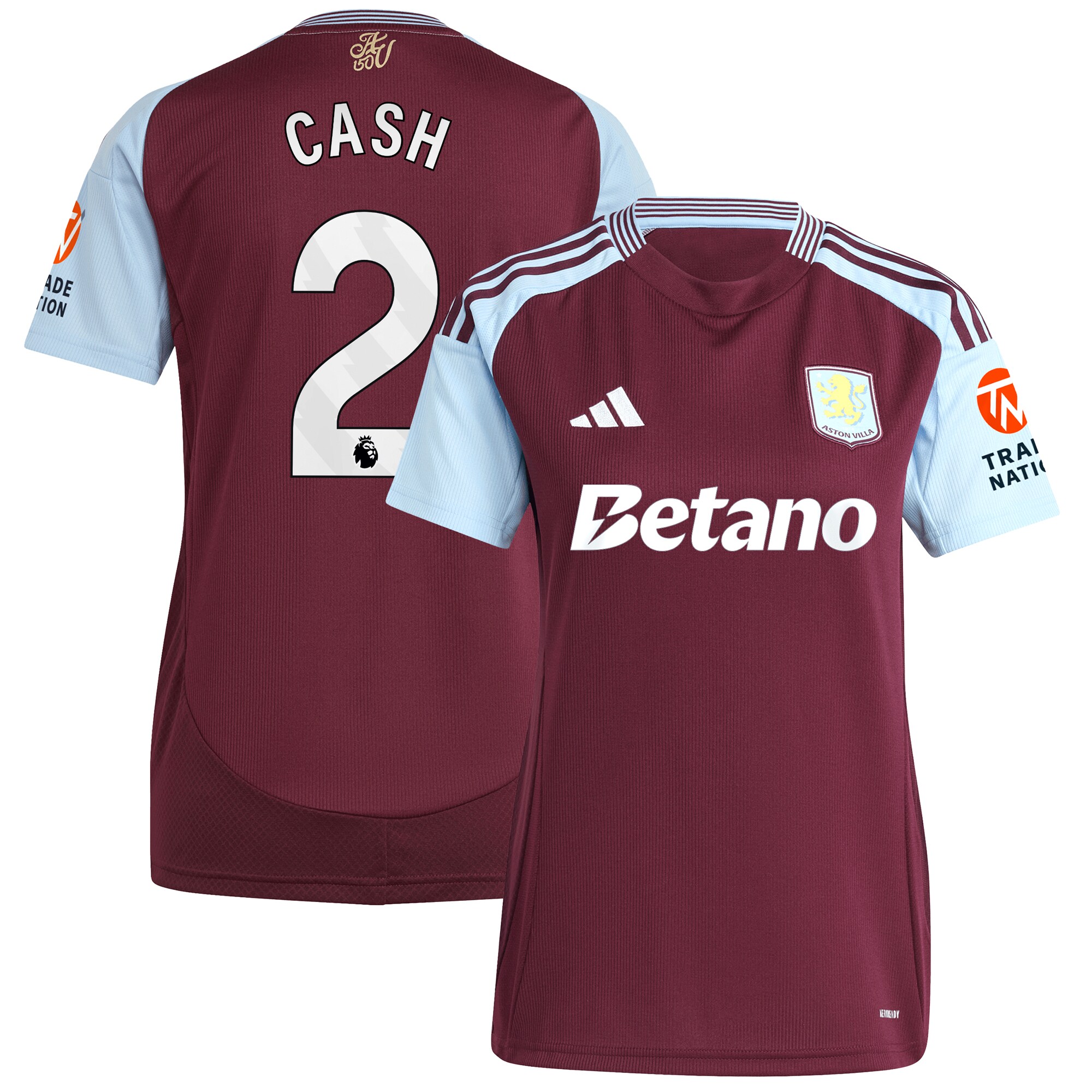AVFC aston villa adidas home shirt 2024-25 – womens with cash 2 printing Collection | Official Aston Villa Kits and Apparel