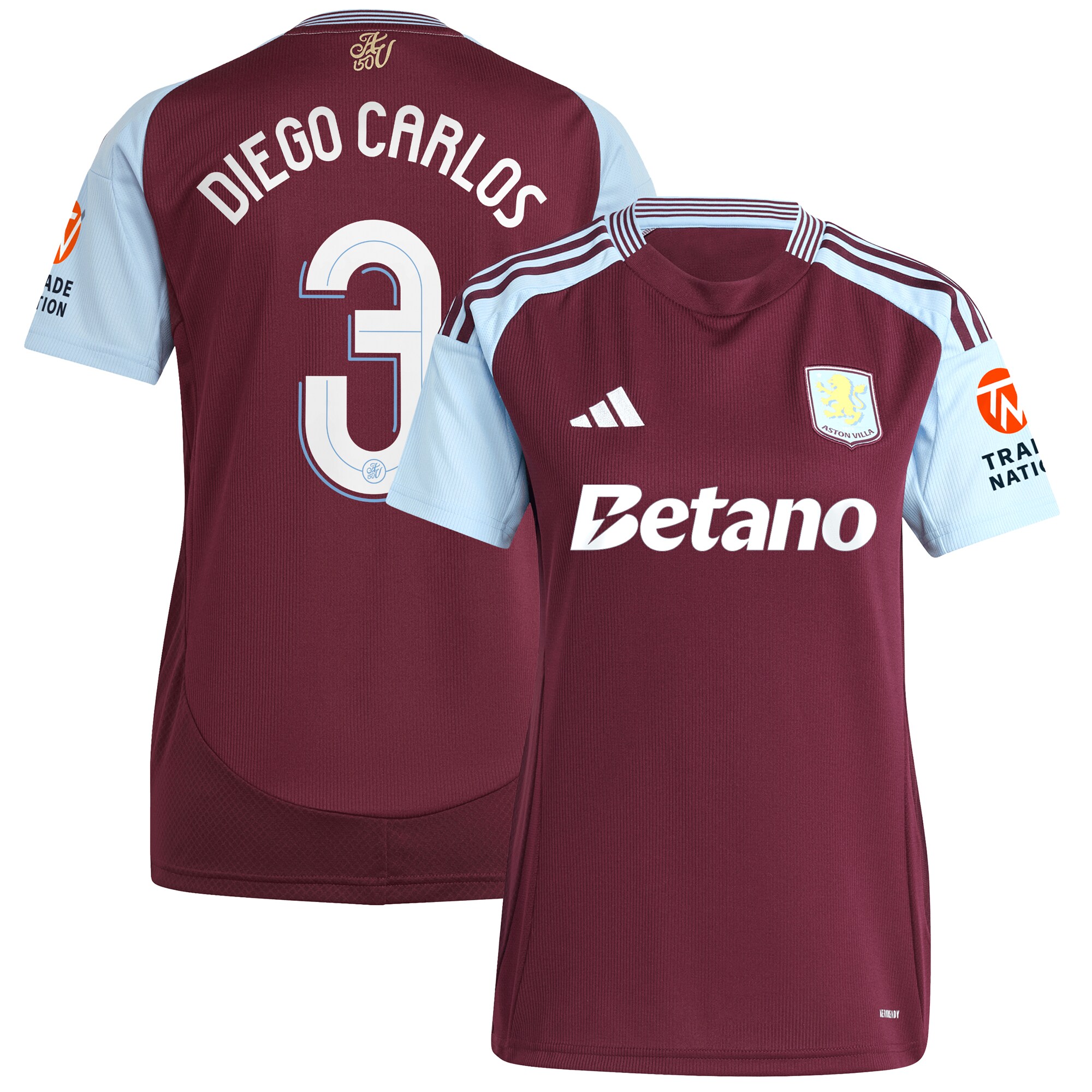 AVFC aston villa adidas home shirt 2024-25 – womens with diego carlos 3 cup printing Collection | Official Aston Villa Kits and Apparel