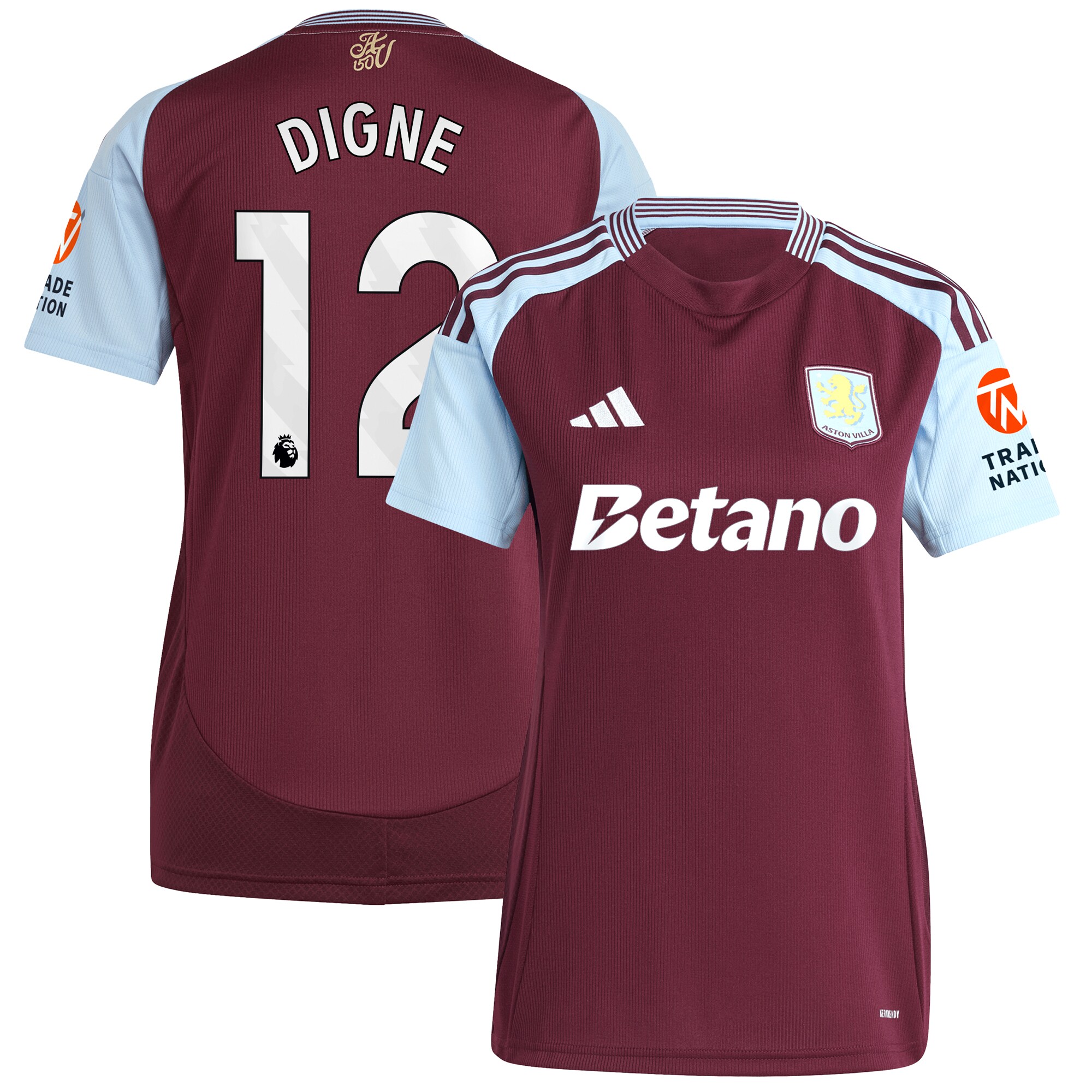 AVFC aston villa adidas home shirt 2024-25 – womens with digne 12 printing Collection | Official Aston Villa Kits and Apparel