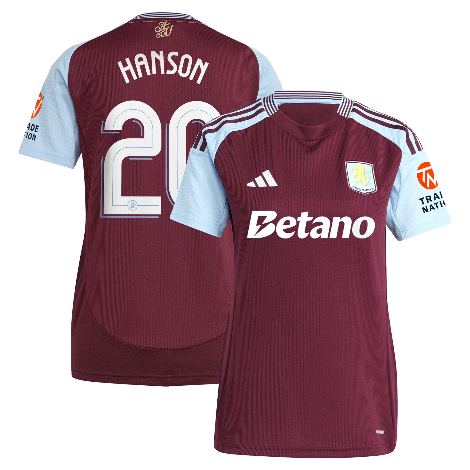 AVFC aston villa adidas home shirt 2024-25 – womens with hanson 20 cup printing Collection | Official Aston Villa Kits and Apparel