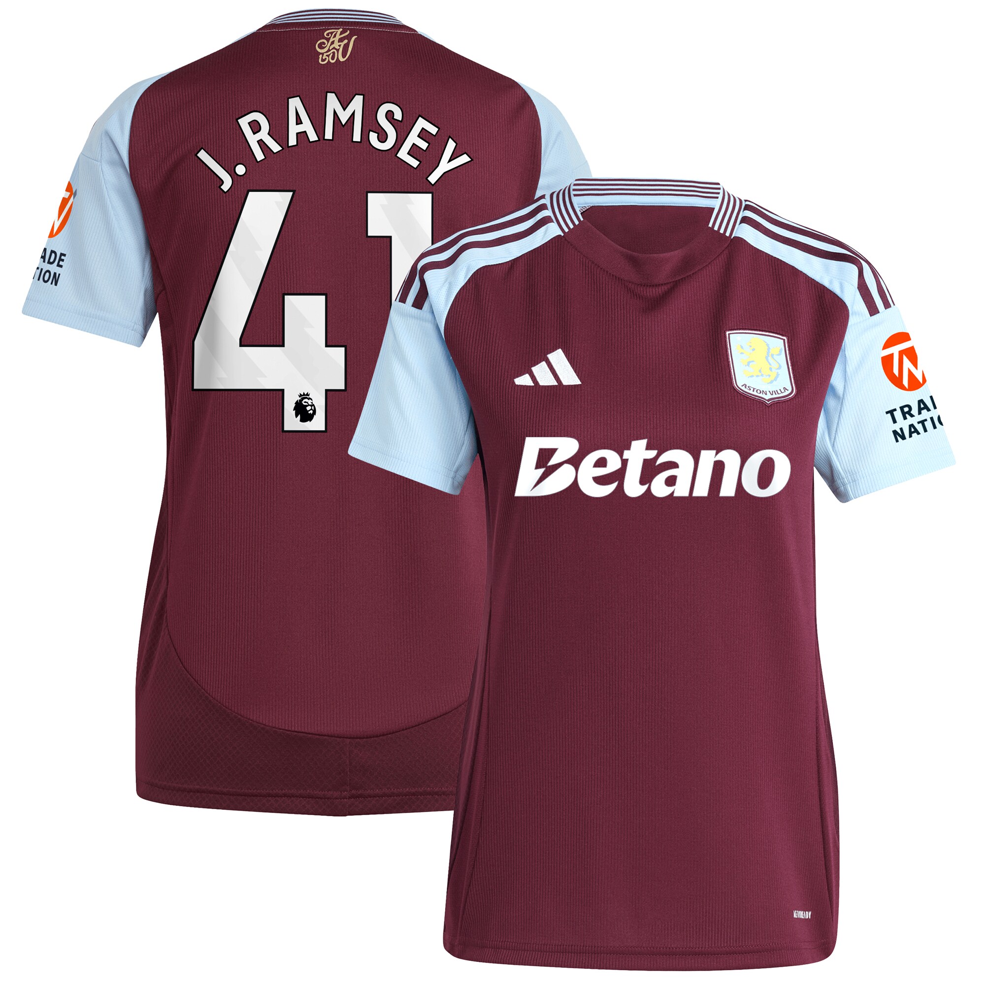 AVFC aston villa adidas home shirt 2024-25 – womens with j. ramsey 41 printing Collection | Official Aston Villa Kits and Apparel