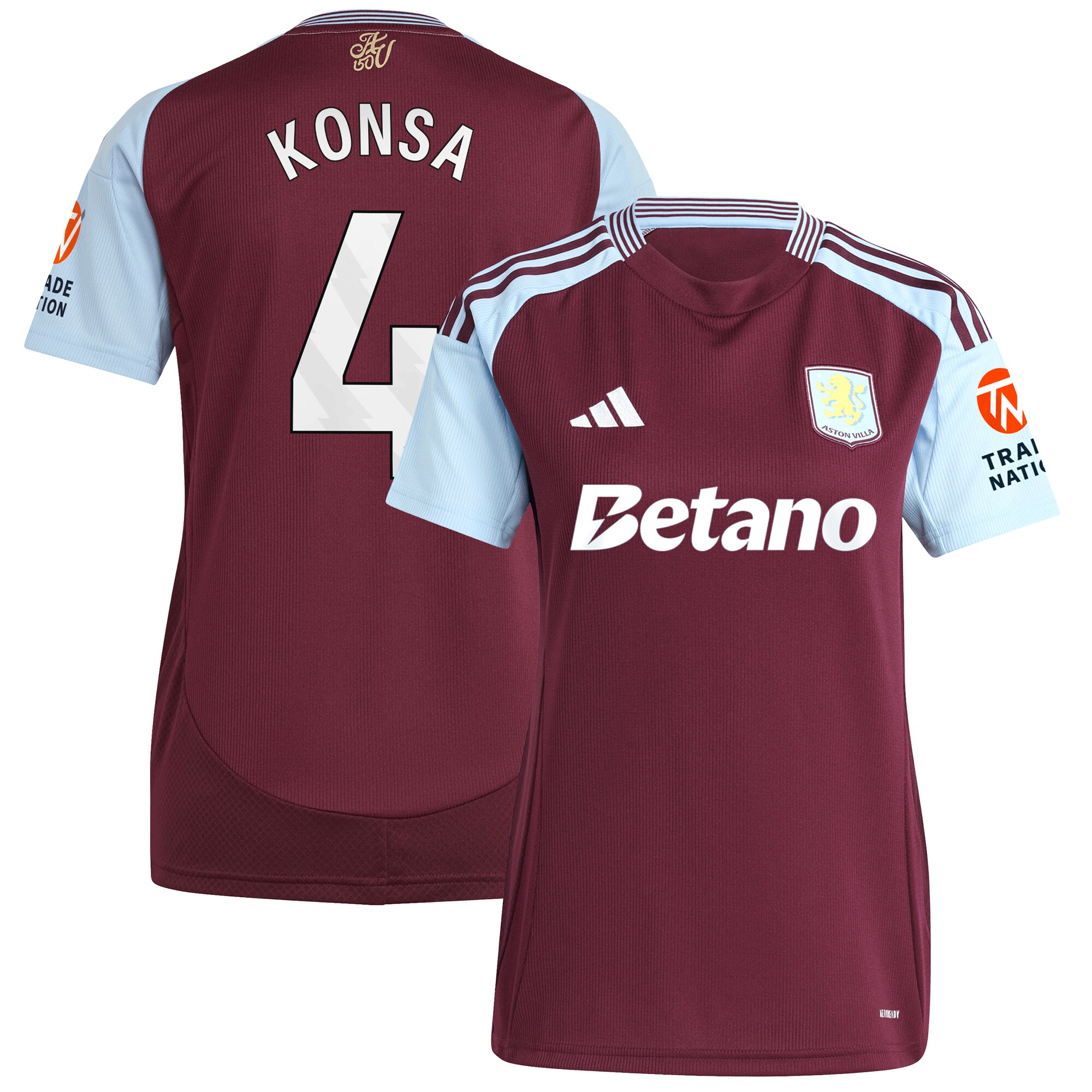 AVFC aston villa adidas home shirt 2024-25 – womens with konsa 4 printing Collection | Official Aston Villa Kits and Apparel