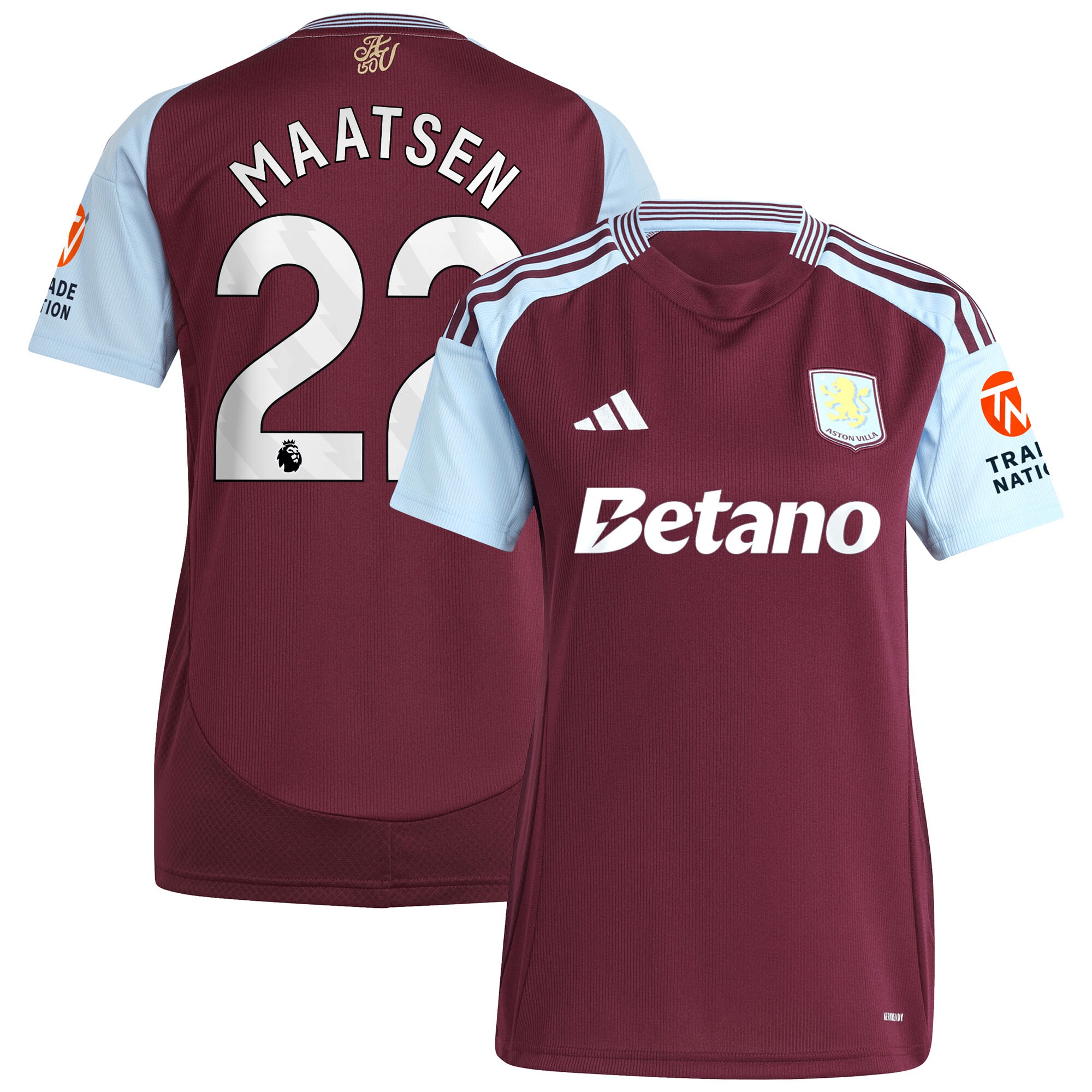 AVFC aston villa adidas home shirt 2024-25 – womens with maatsen 22 printing Collection | Official Aston Villa Kits and Apparel