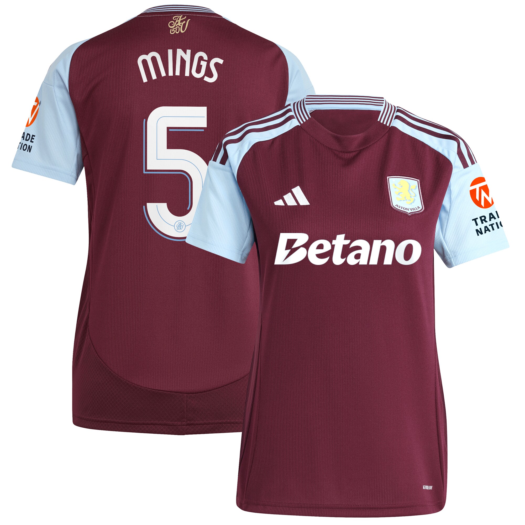 AVFC aston villa adidas home shirt 2024-25 – womens with mings 5 cup printing Collection | Official Aston Villa Kits and Apparel