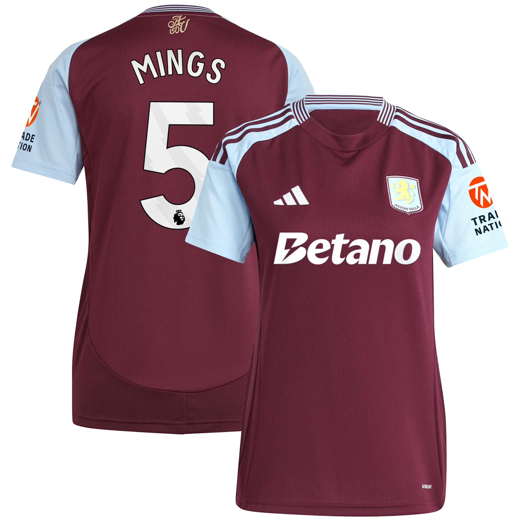 AVFC aston villa adidas home shirt 2024-25 – womens with mings 5 printing Collection | Official Aston Villa Kits and Apparel