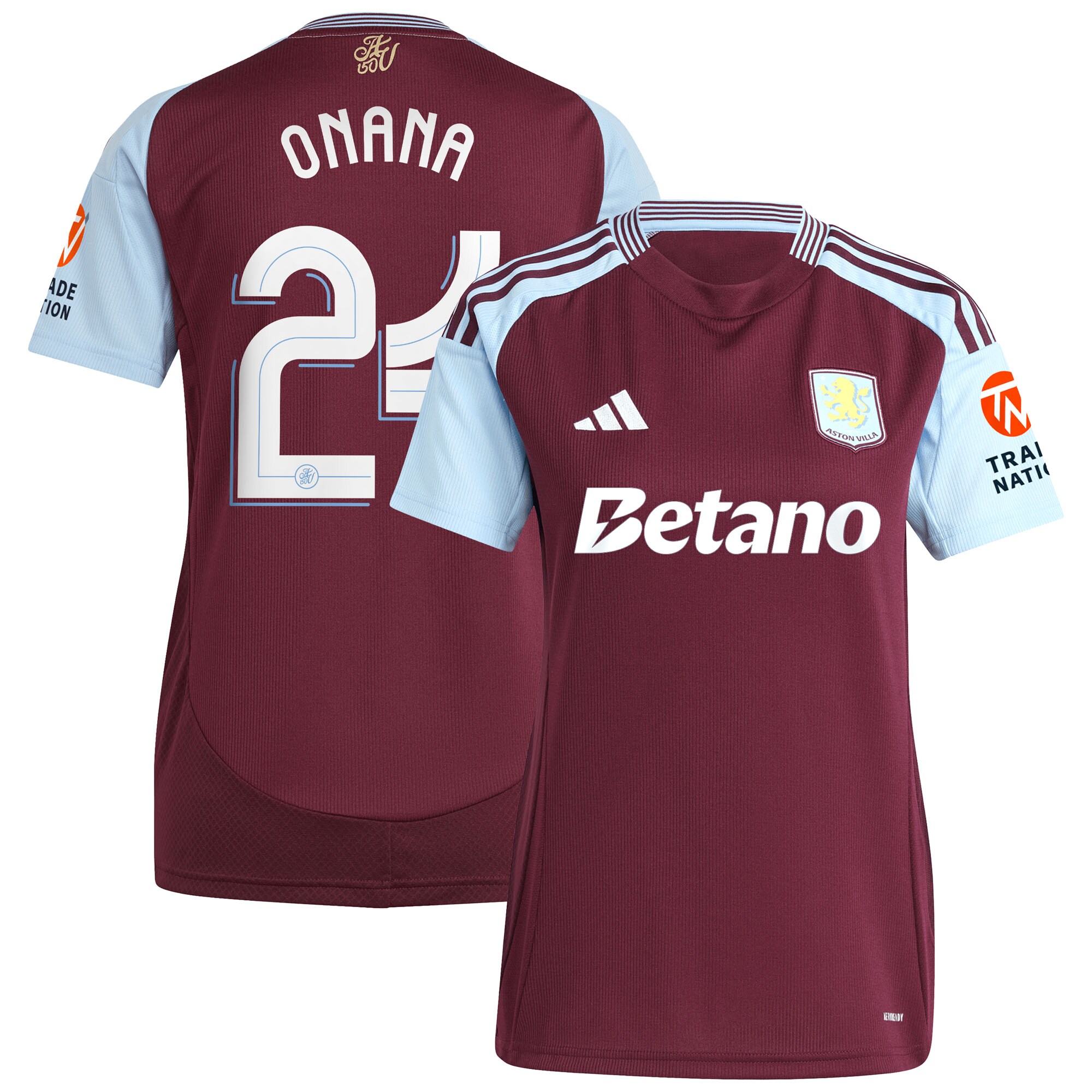 AVFC aston villa adidas home shirt 2024-25 – womens with onana 24 cup printing Collection | Official Aston Villa Kits and Apparel