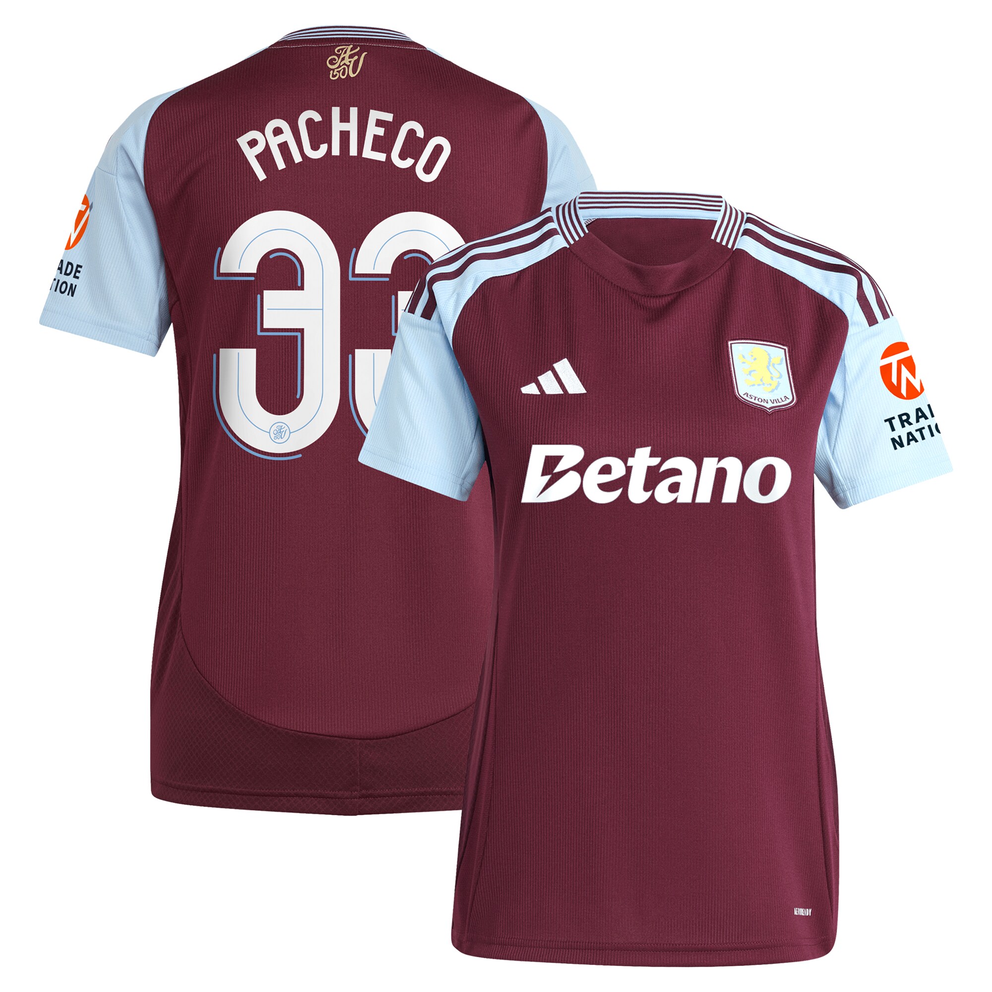 AVFC aston villa adidas home shirt 2024-25 – womens with pacheco 33 cup printing Collection | Official Aston Villa Kits and Apparel