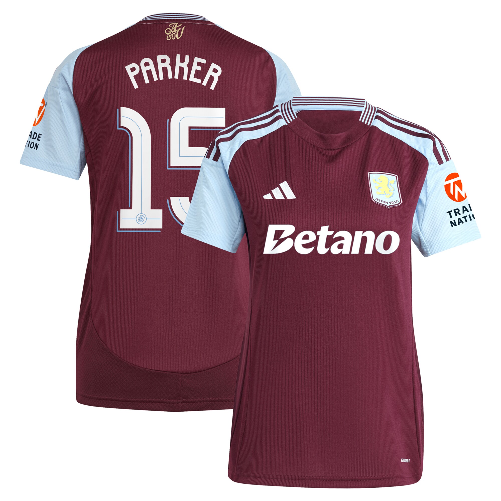 AVFC aston villa adidas home shirt 2024-25 – womens with parker 15 cup printing Collection | Official Aston Villa Kits and Apparel