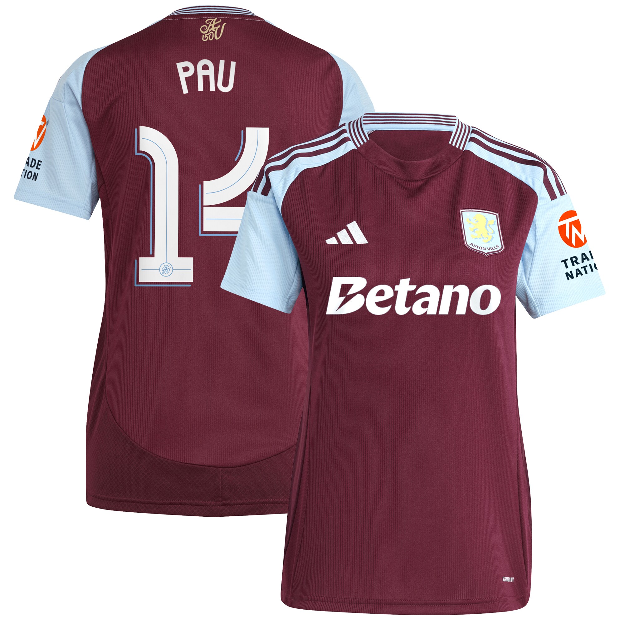 AVFC aston villa adidas home shirt 2024-25 – womens with pau 14 cup printing Collection | Official Aston Villa Kits and Apparel