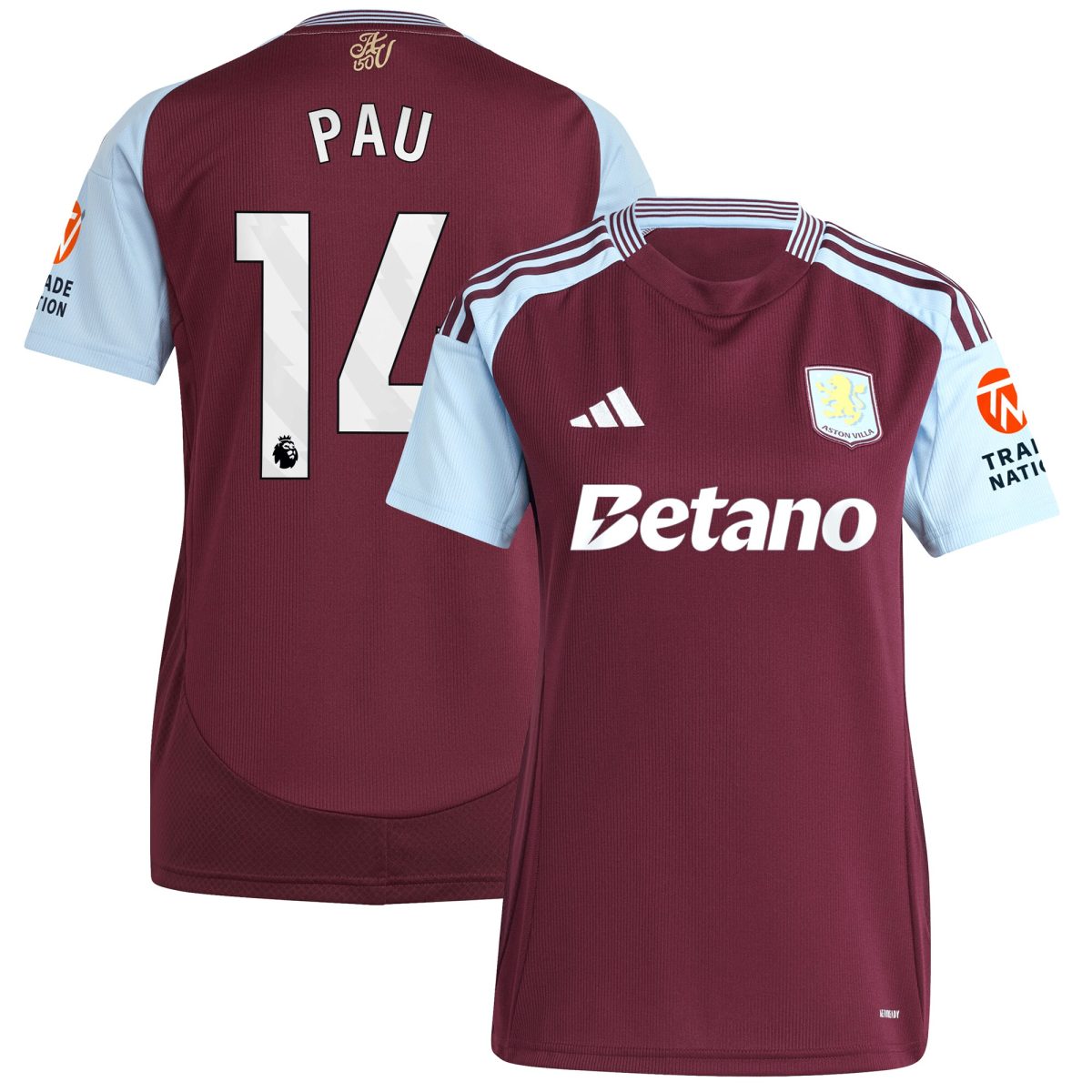 AVFC aston villa adidas home shirt 2024-25 – womens with pau 14 printing Collection | Official Aston Villa Kits and Apparel
