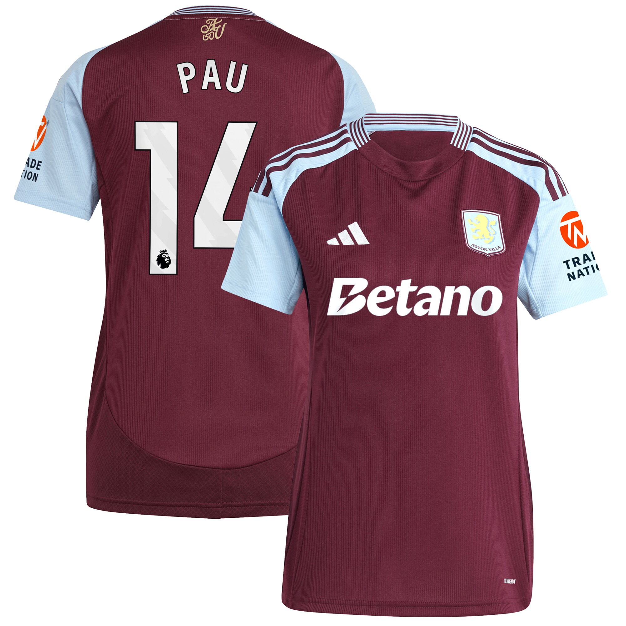 AVFC aston villa adidas home shirt 2024-25 – womens with pau 14 printing Collection | Official Aston Villa Kits and Apparel