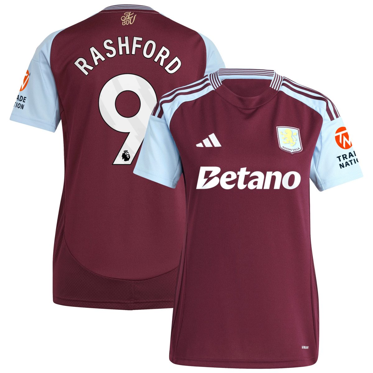 AVFC aston villa adidas home shirt 2024-25 – womens with rashford 9 printing Collection | Official Aston Villa Kits and Apparel