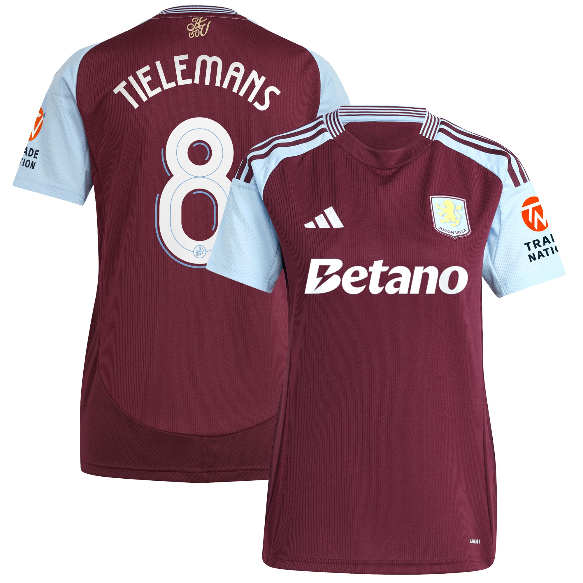 AVFC aston villa adidas home shirt 2024-25 – womens with tielemans 8 cup printing Collection | Official Aston Villa Kits and Apparel