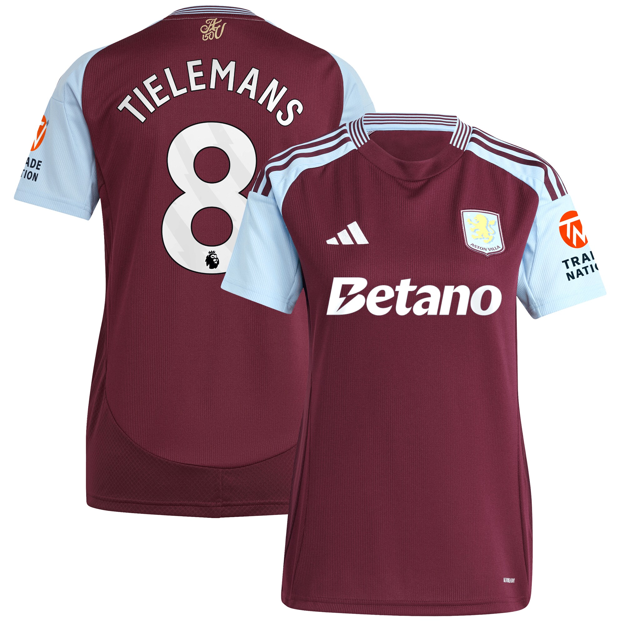 AVFC aston villa adidas home shirt 2024-25 – womens with tielemans 8 printing Collection | Official Aston Villa Kits and Apparel