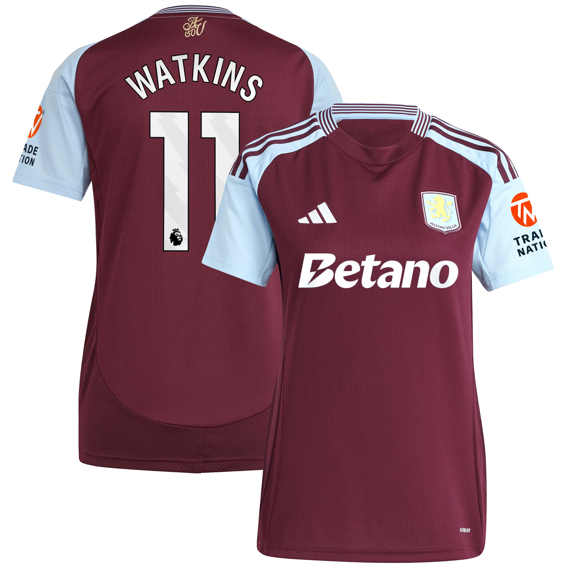AVFC aston villa adidas home shirt 2024-25 – womens with watkins 11 printing Collection | Official Aston Villa Kits and Apparel