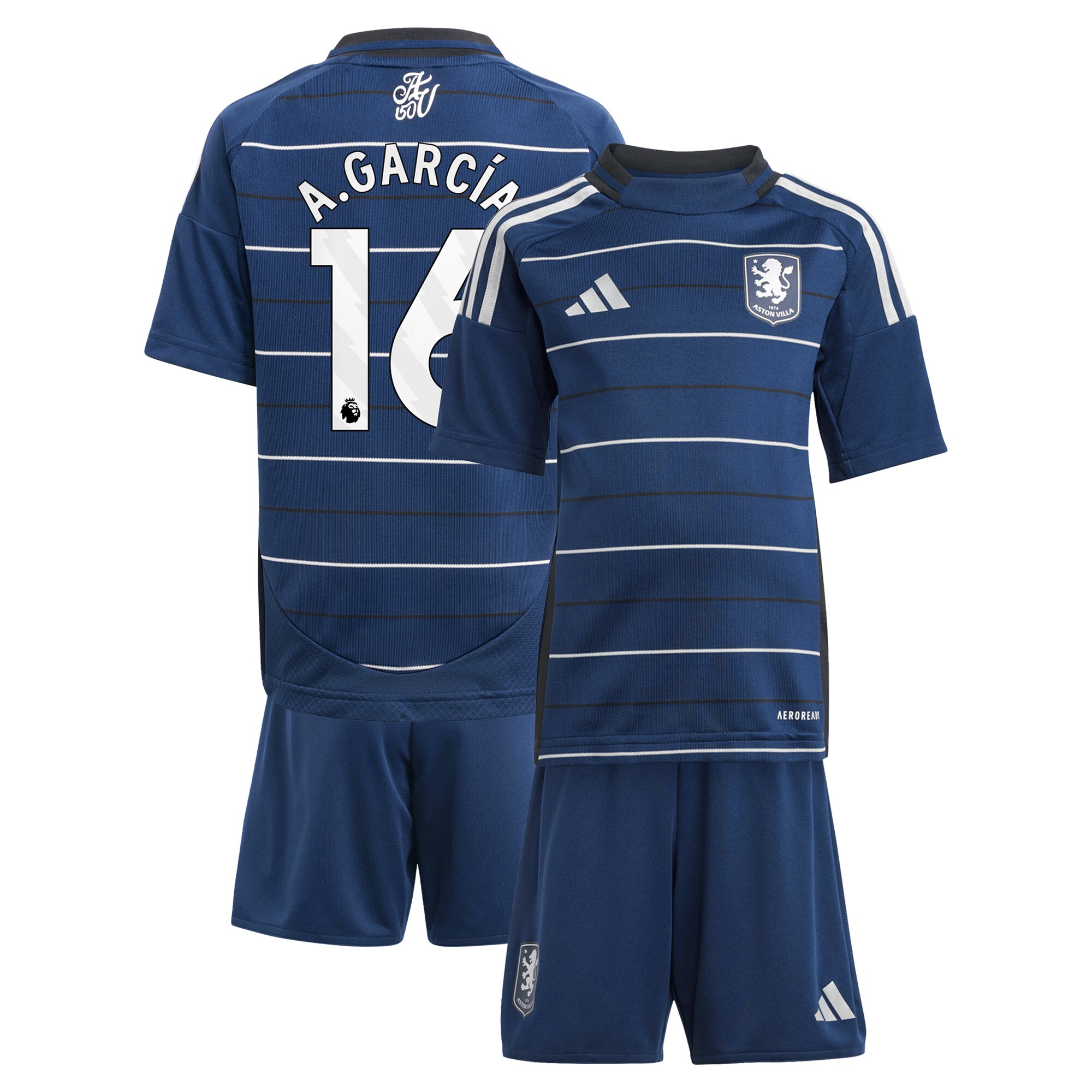 AVFC aston villa adidas third minikit 2024-25 with a.garcía 16 printing Collection | Official Aston Villa Kits and Apparel