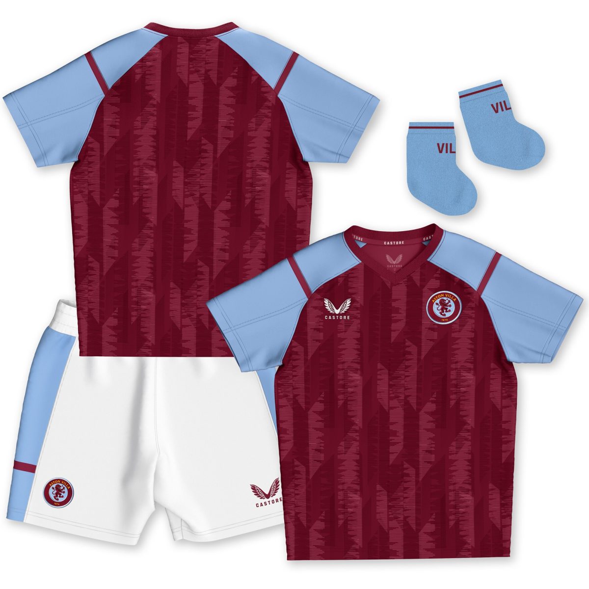 AVFC aston villa castore home baby kit 2023-24 with custom printing Collection | Official Aston Villa Kits and Apparel