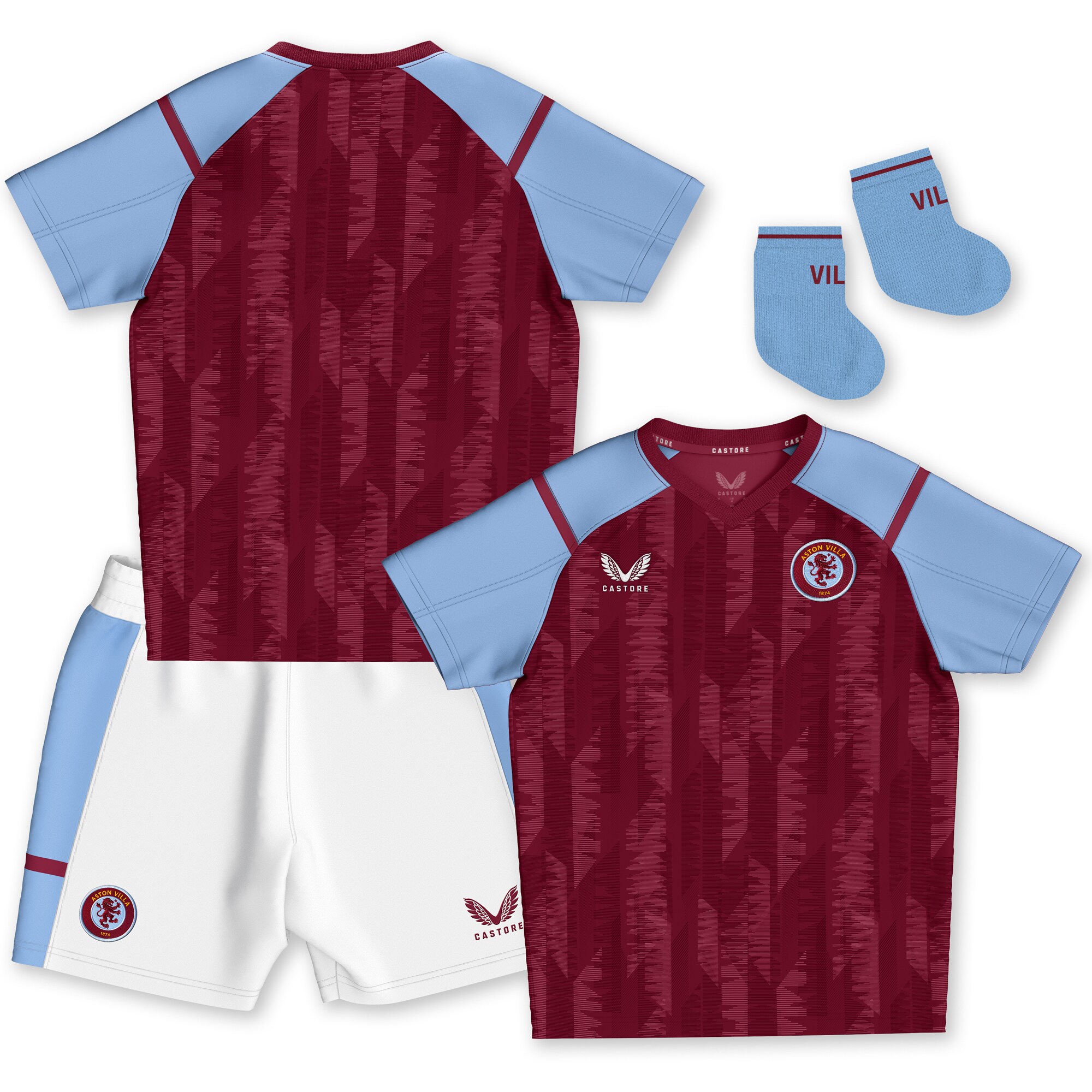 AVFC aston villa castore home baby kit 2023-24 with custom printing Collection | Official Aston Villa Kits and Apparel