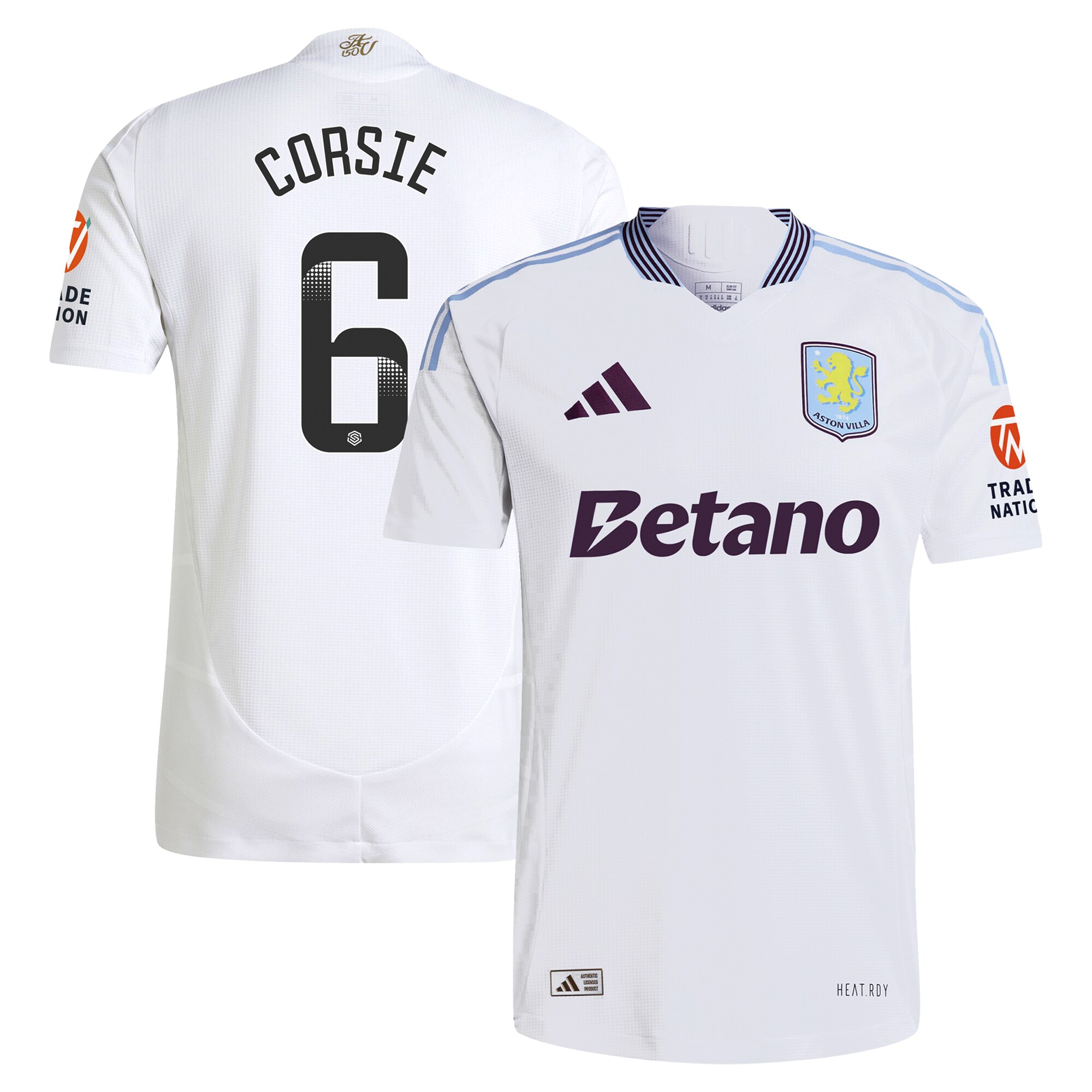 AVFC aston villa wsl adidas away authentic shirt 2024-25 with corsie 6 printing Collection | Official Aston Villa Kits and Apparel
