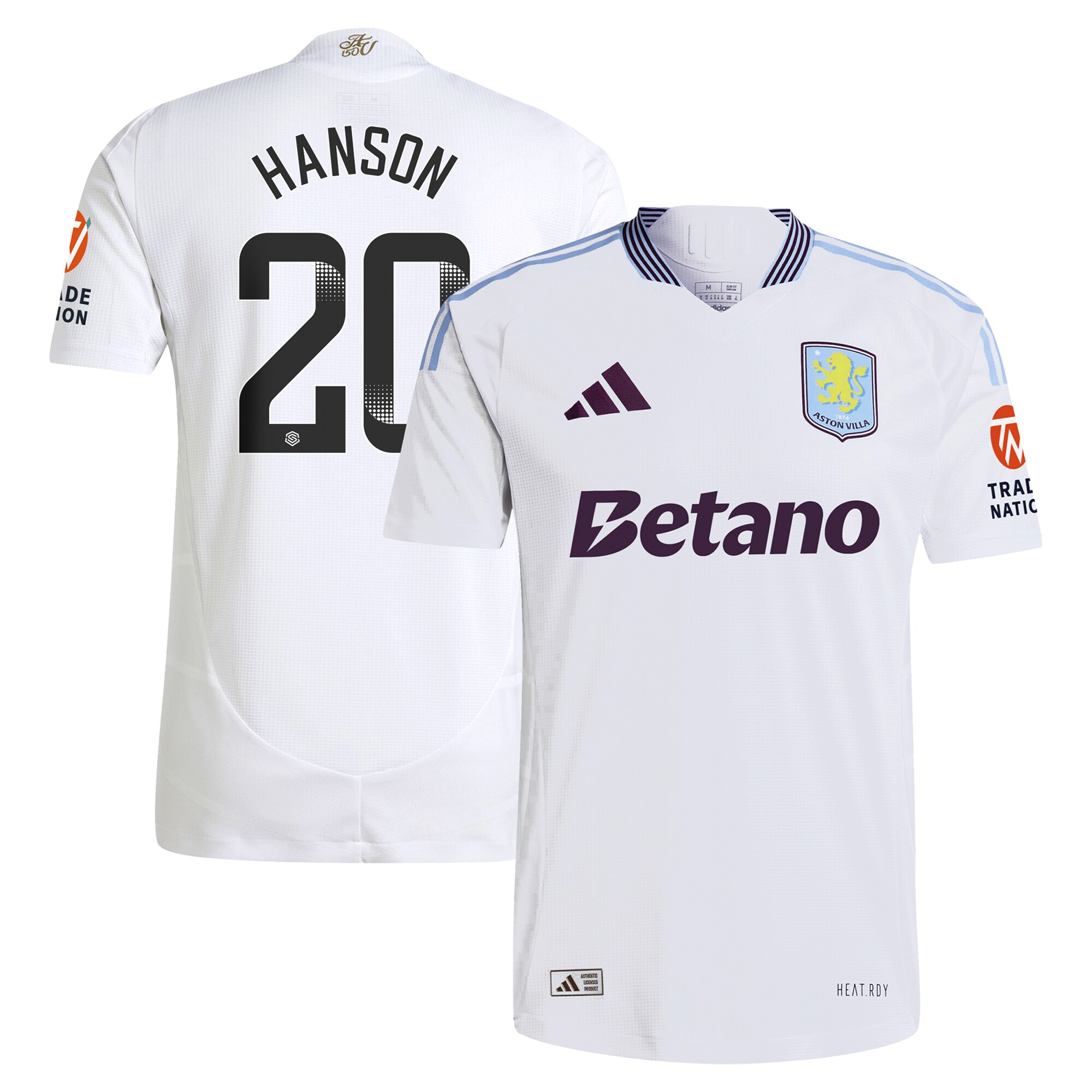 AVFC aston villa wsl adidas away authentic shirt 2024-25 with hanson 20 printing Collection | Official Aston Villa Kits and Apparel