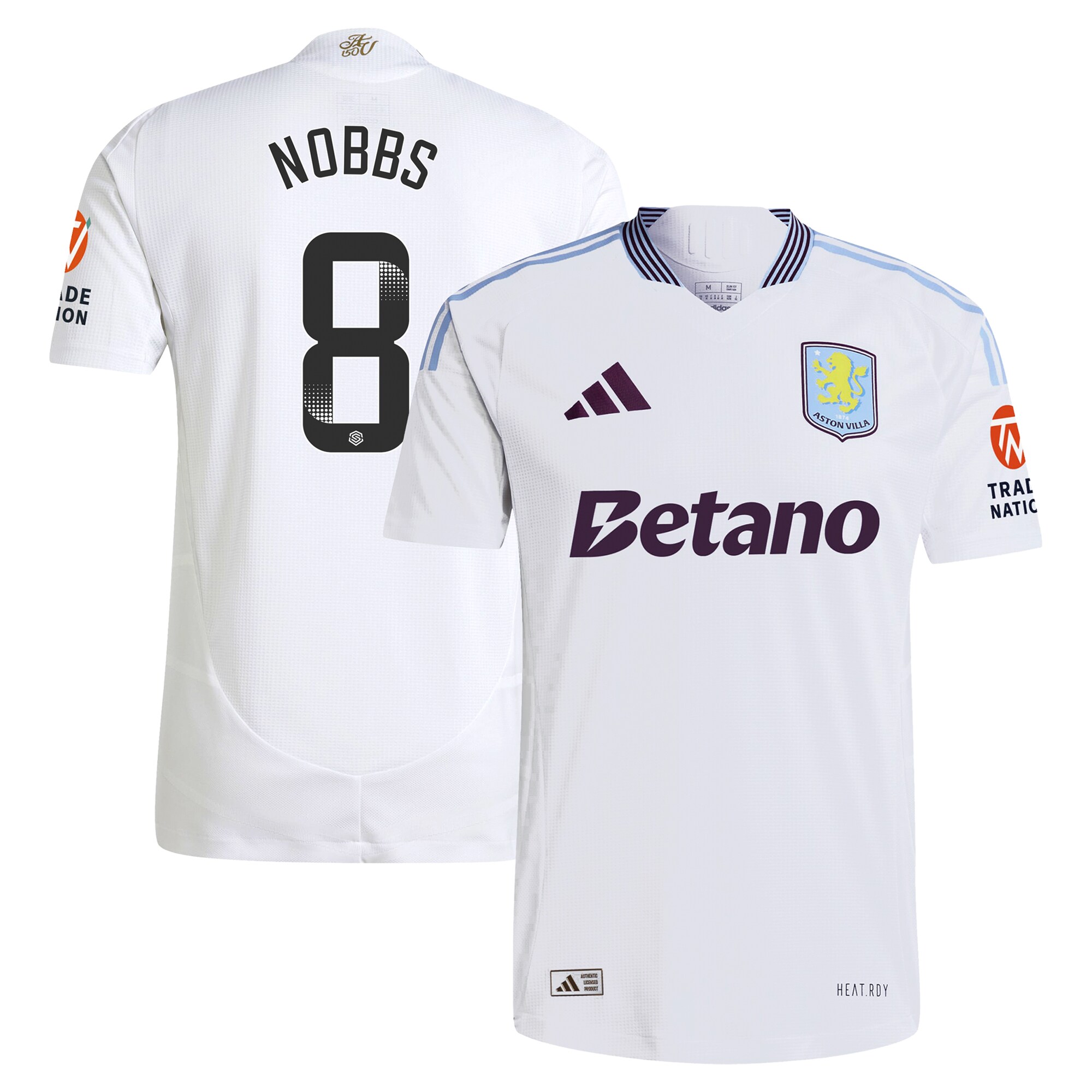AVFC aston villa wsl adidas away authentic shirt 2024-25 with nobbs 8 printing Collection | Official Aston Villa Kits and Apparel
