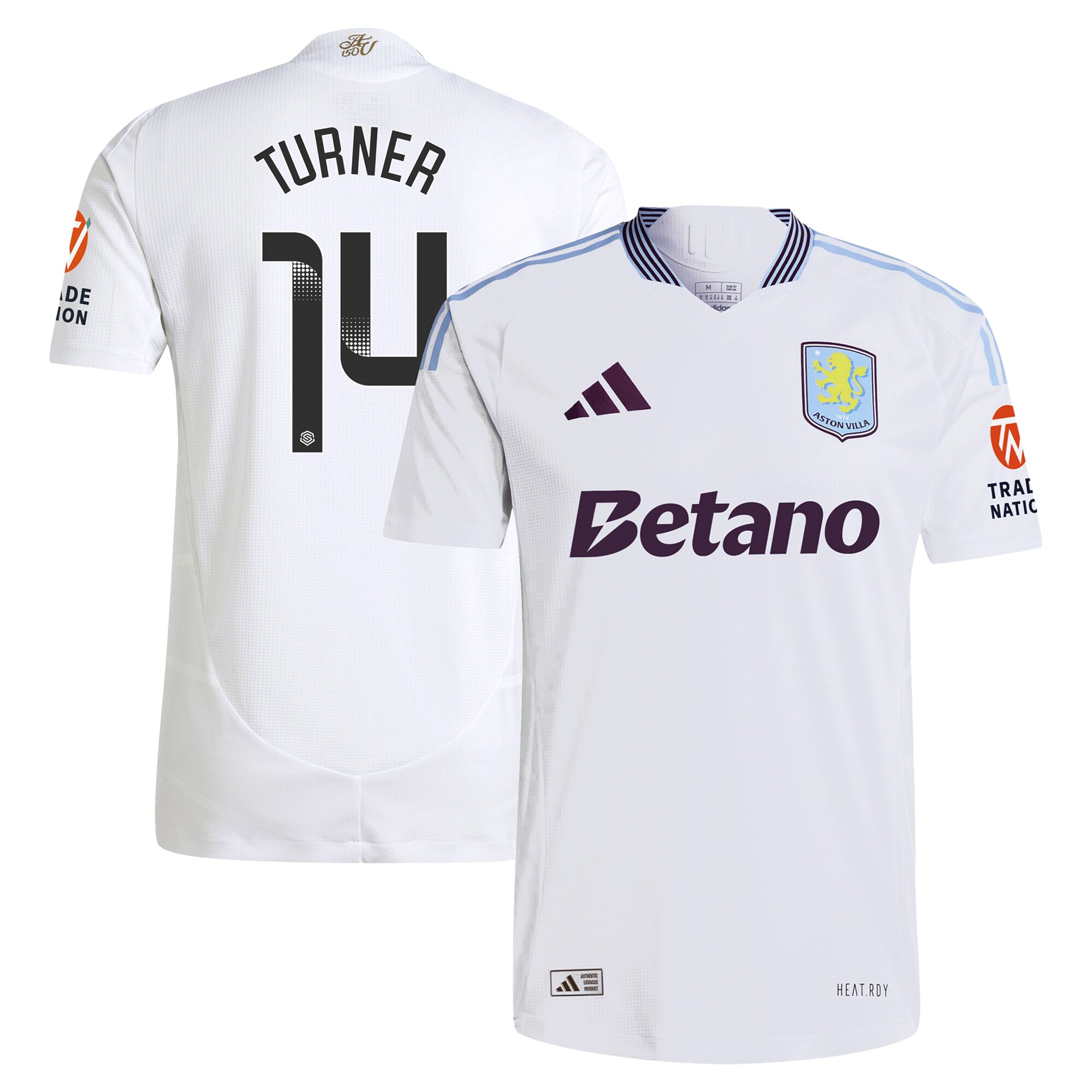 AVFC aston villa wsl adidas away authentic shirt 2024-25 with turner 14 printing Collection | Official Aston Villa Kits and Apparel