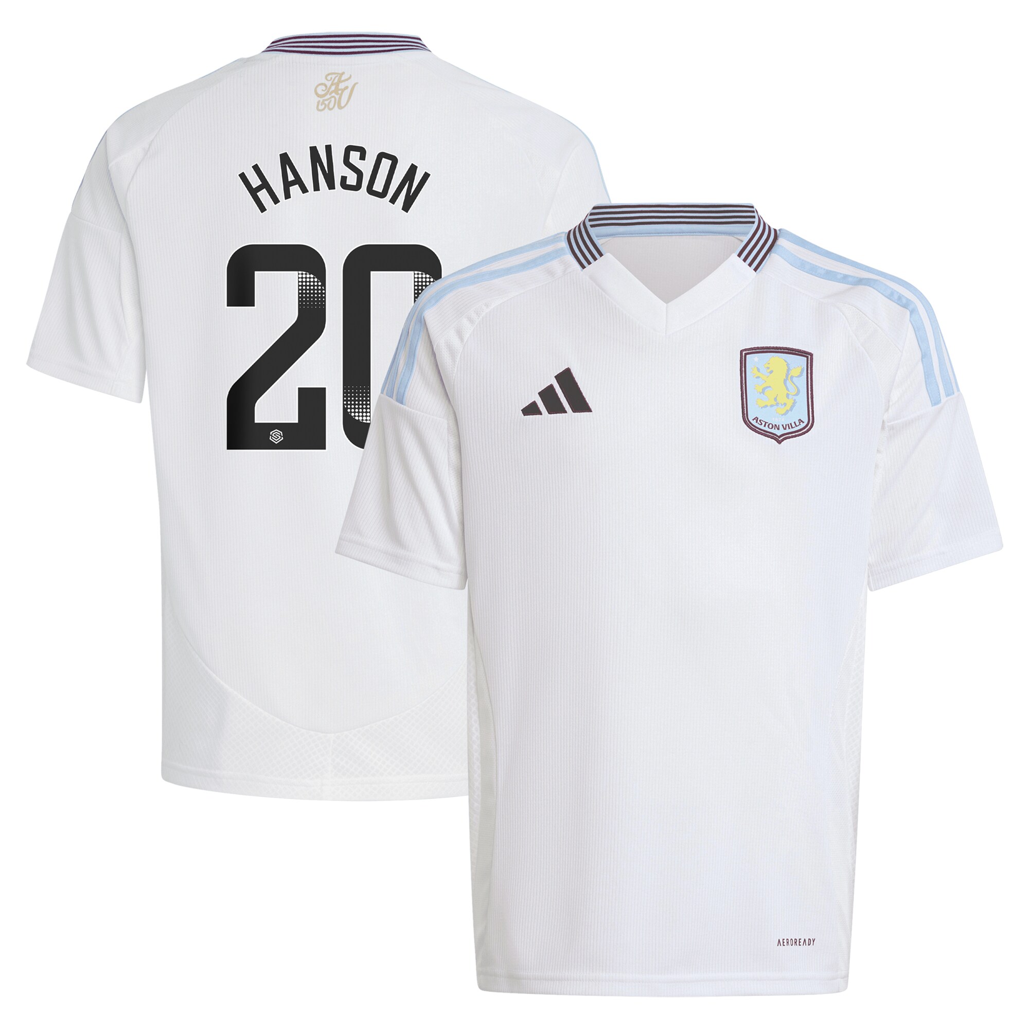 AVFC aston villa wsl adidas away shirt 2024-25 – kids with hanson 20 printing Collection | Official Aston Villa Kits and Apparel