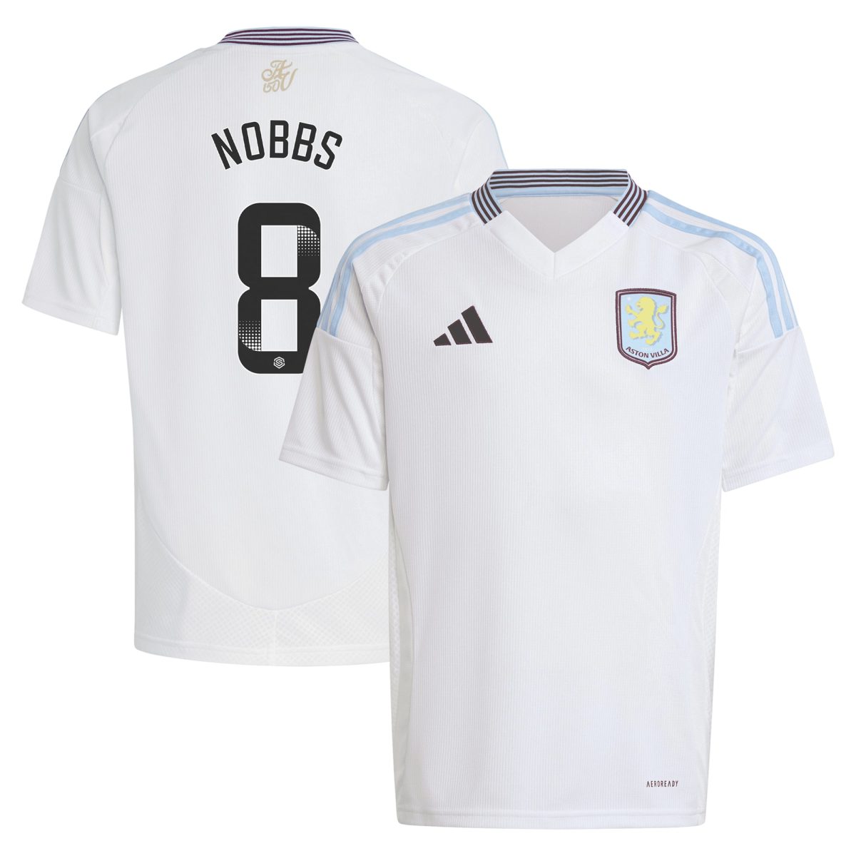 AVFC aston villa wsl adidas away shirt 2024-25 – kids with nobbs 8 printing Collection | Official Aston Villa Kits and Apparel